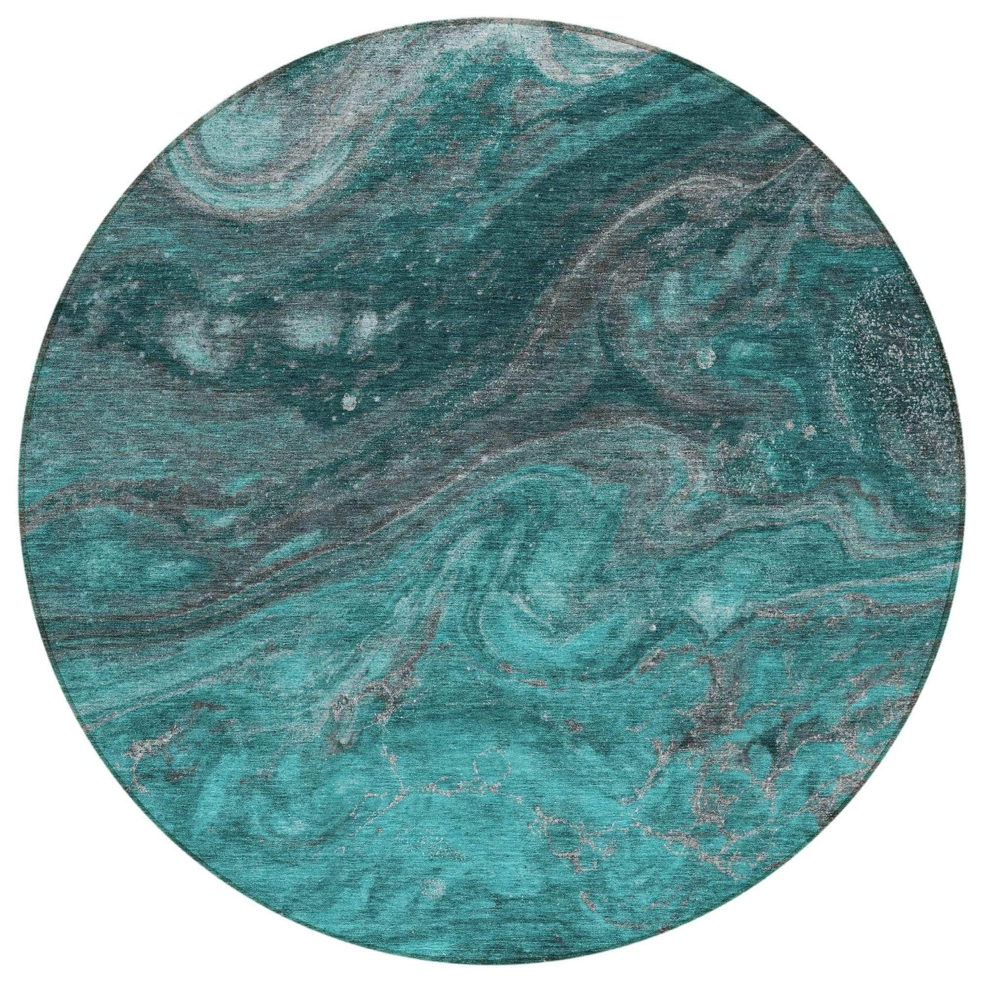 Machine Washable Teal Rug - Indoor / Outdoor - Kids / Pet Friendly Abstract Print Rug