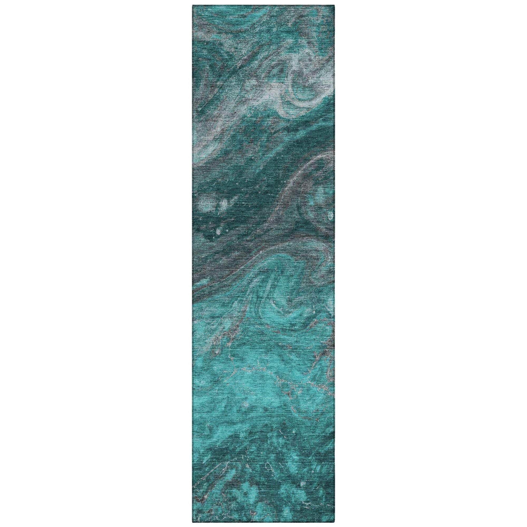 Machine Washable Teal Rug - Indoor / Outdoor - Kids / Pet Friendly Abstract Print Rug