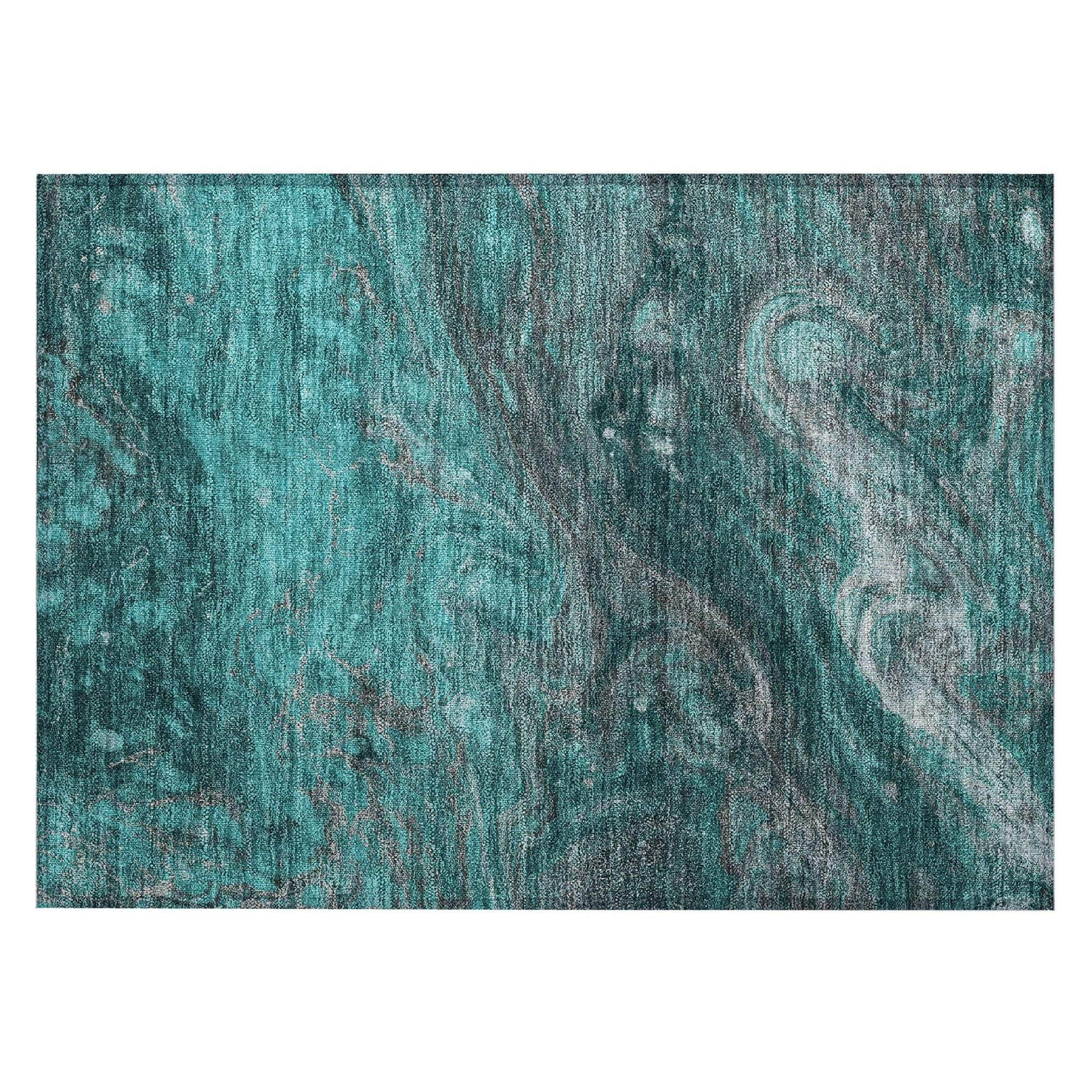 Machine Washable Teal Rug - Indoor / Outdoor - Kids / Pet Friendly Abstract Print Rug