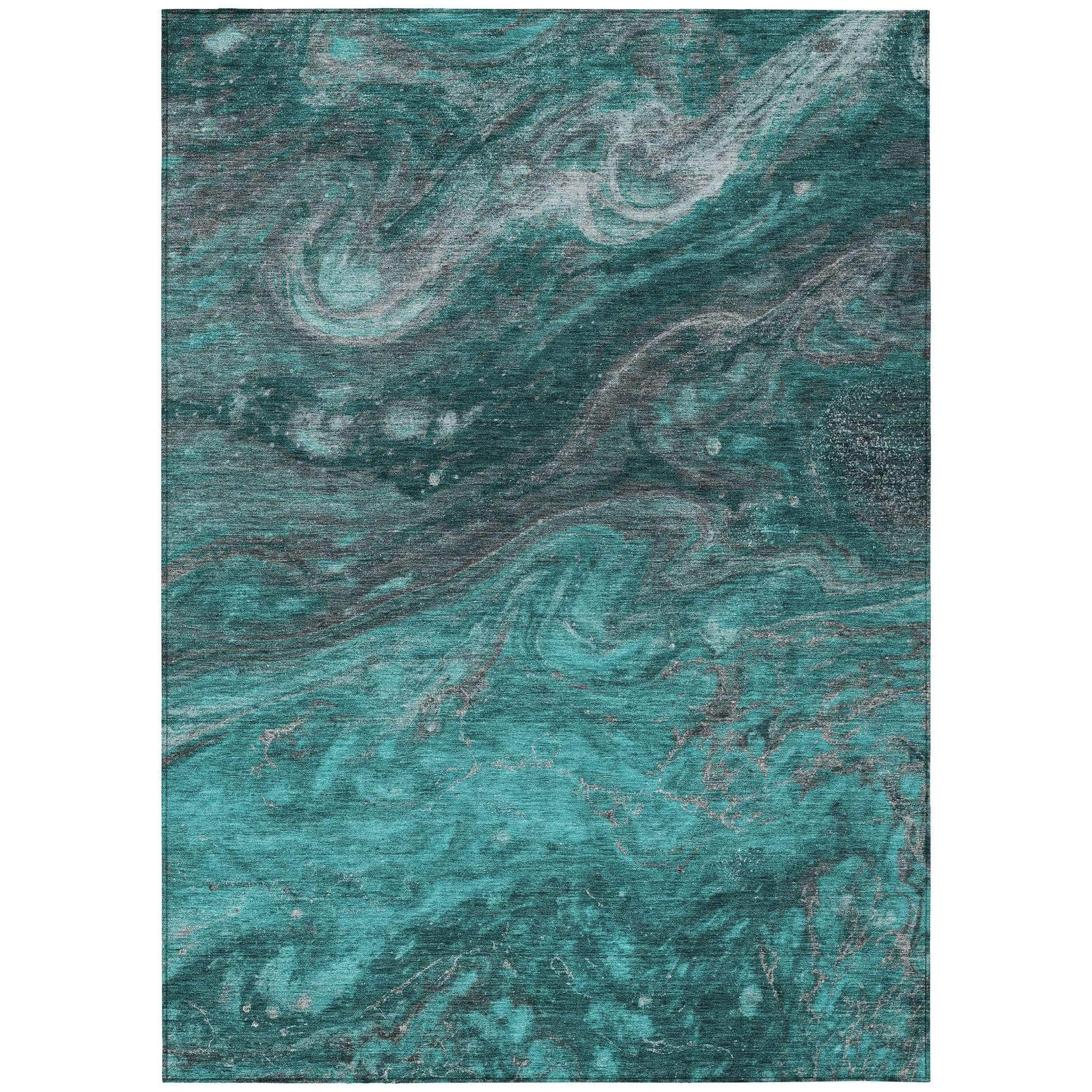Machine Washable Teal Rug - Indoor / Outdoor - Kids / Pet Friendly Abstract Print Rug