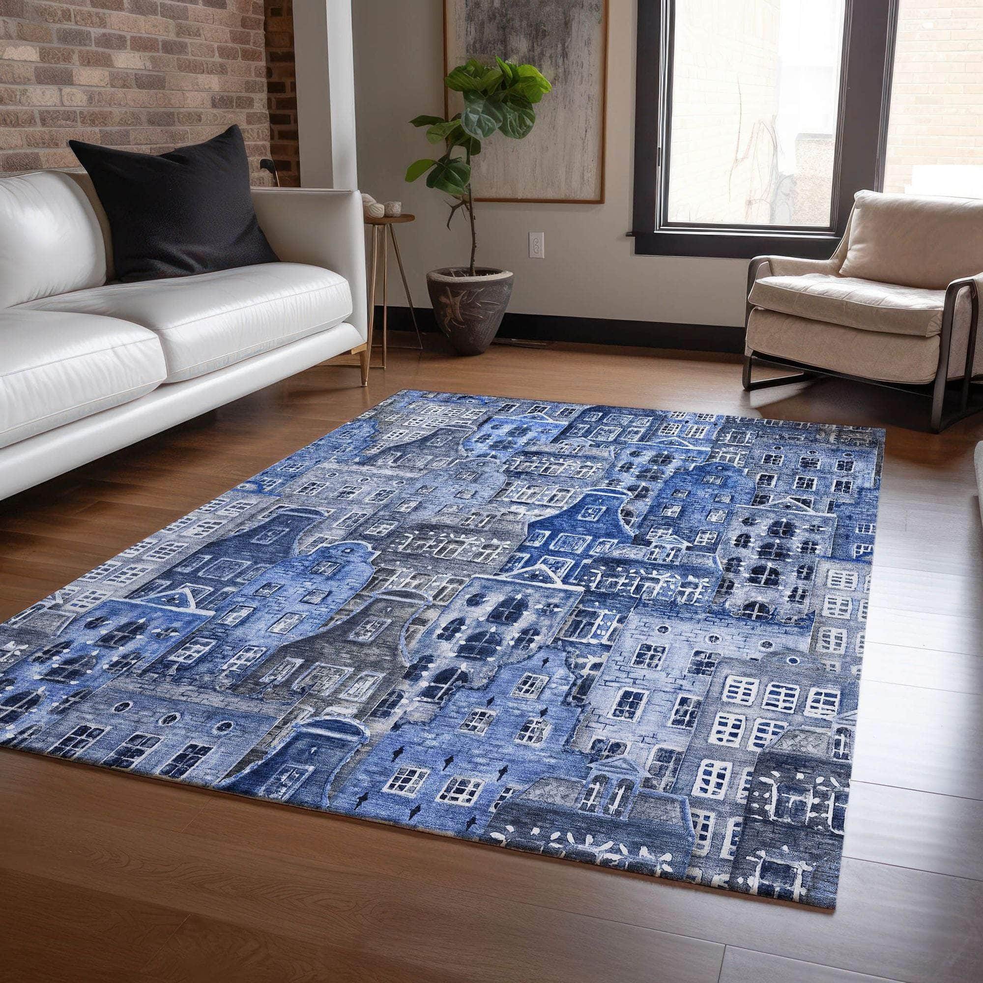 Machine Made ACN600 Blue Rugs