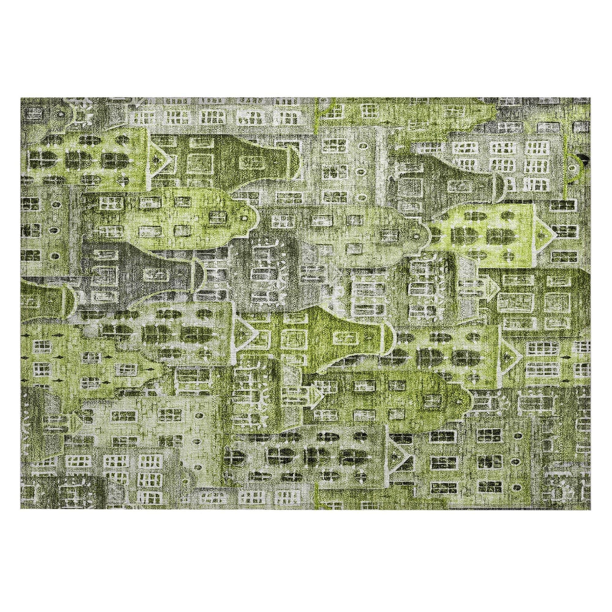Machine Washable Green Rug - Indoor / Outdoor - Kids / Pet Friendly Novelty Print Rug