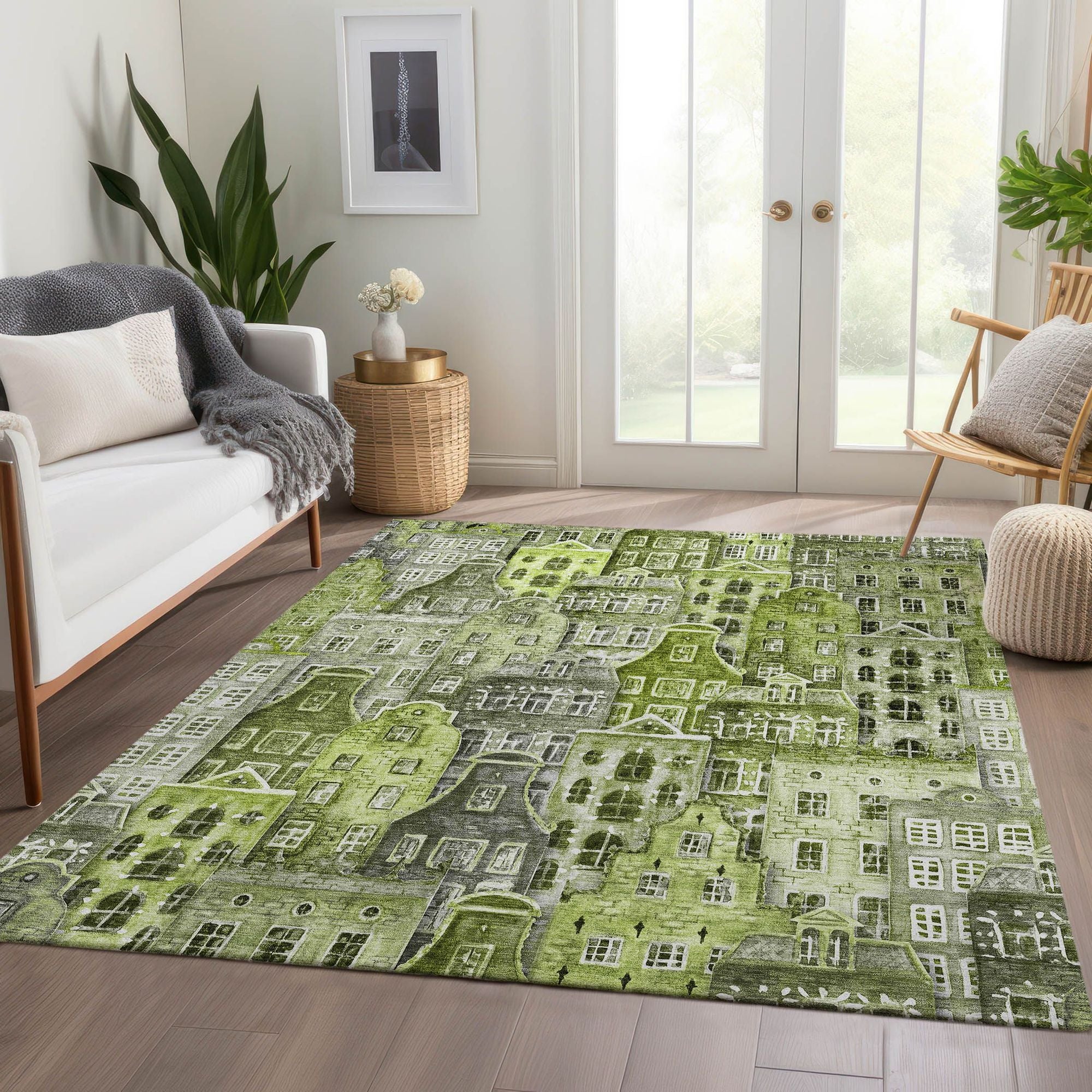 Machine Made ACN600 Green Rugs