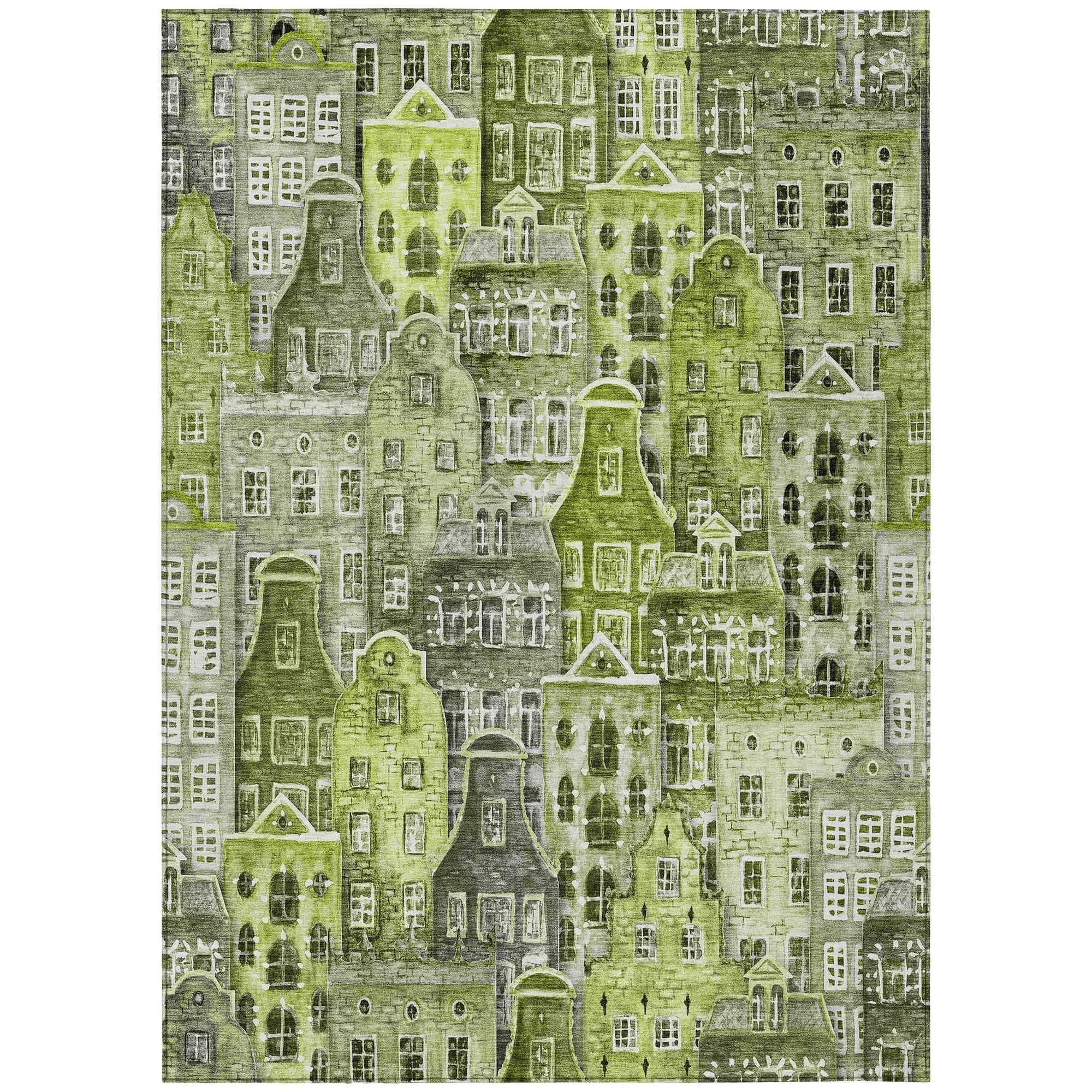 Machine Washable Green Rug - Indoor / Outdoor - Kids / Pet Friendly Novelty Print Rug