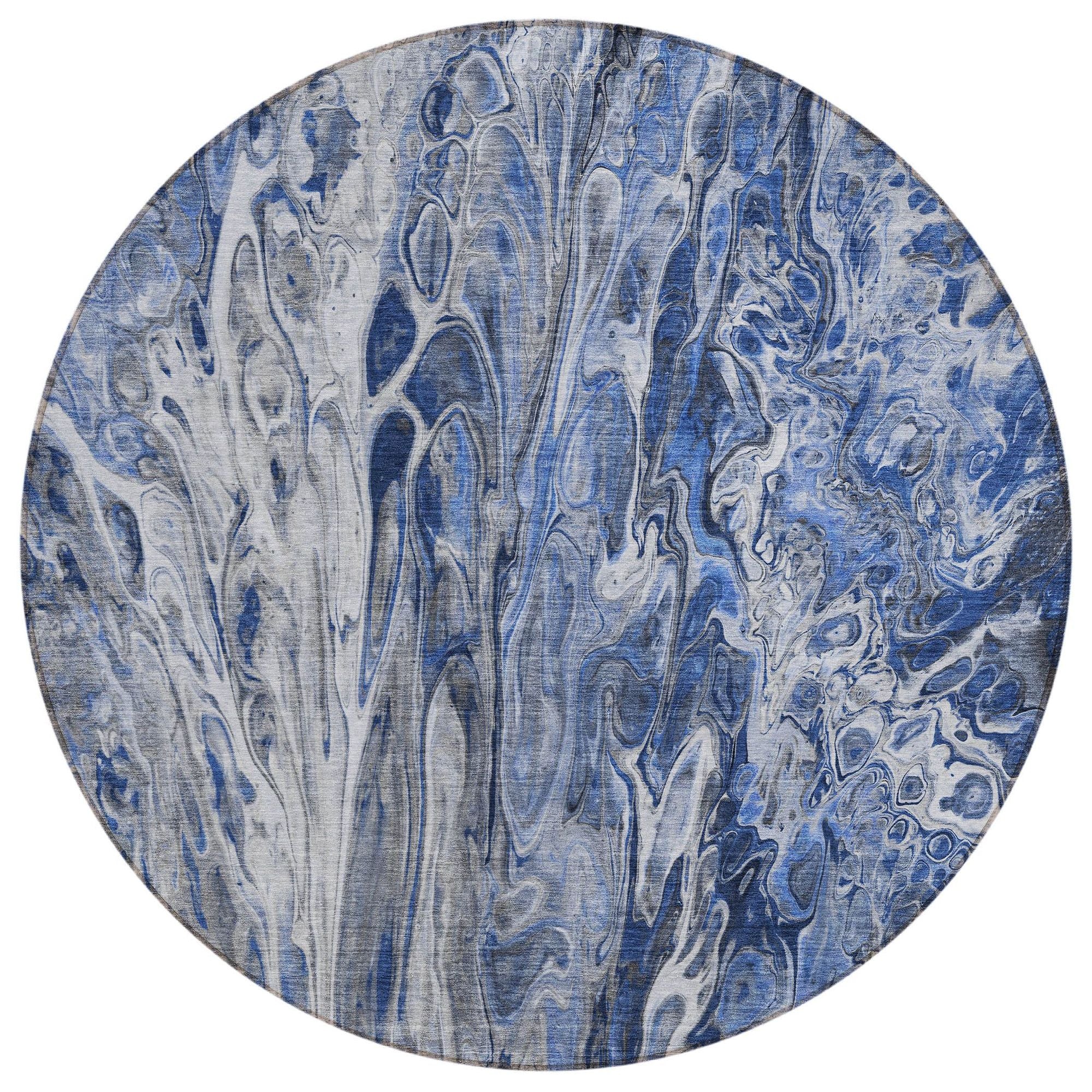 Machine Washable Blue Rug - Indoor / Outdoor - Kids / Pet Friendly Abstract Print Rug