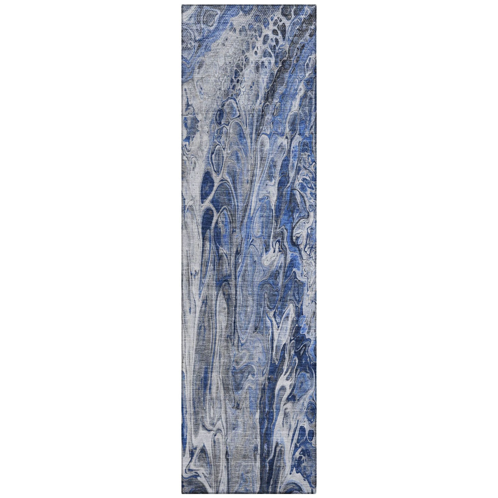 Machine Washable Blue Rug - Indoor / Outdoor - Kids / Pet Friendly Abstract Print Rug