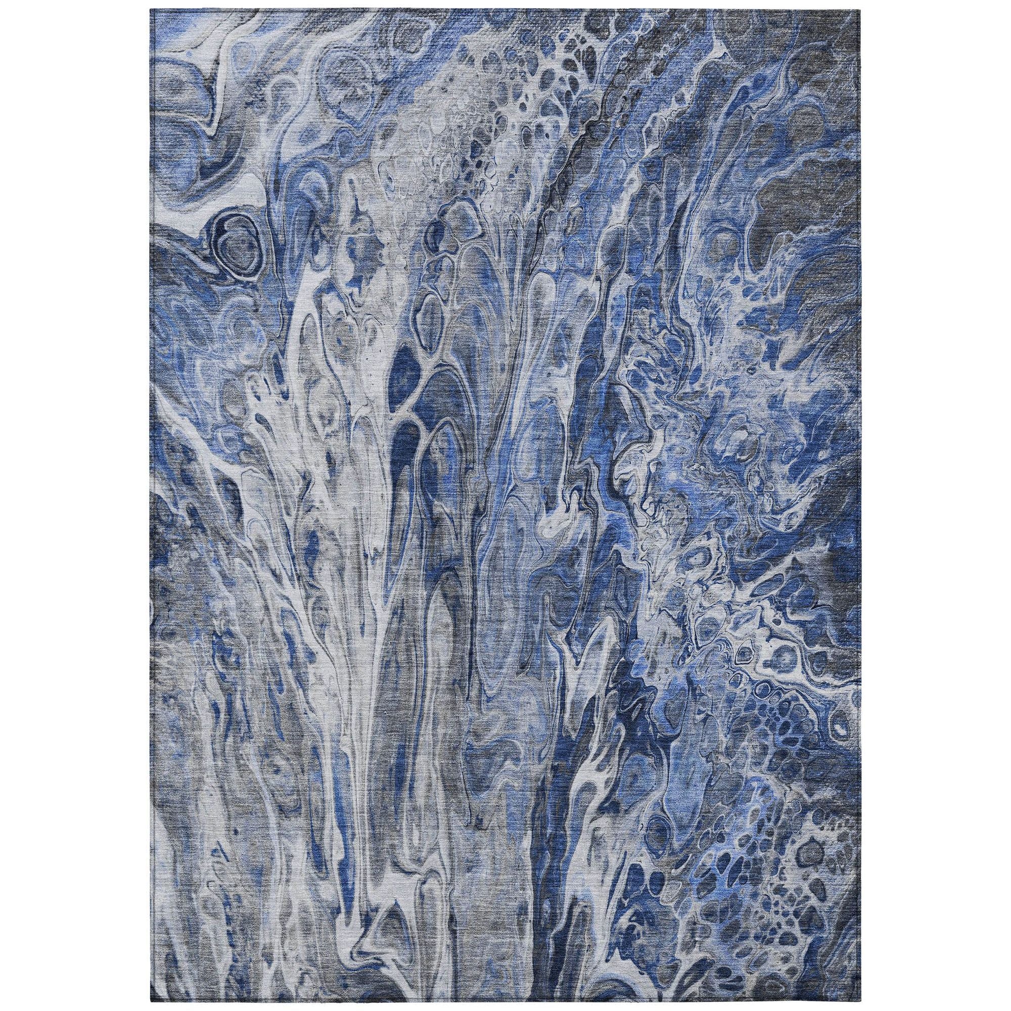 Machine Washable Blue Rug - Indoor / Outdoor - Kids / Pet Friendly Abstract Print Rug