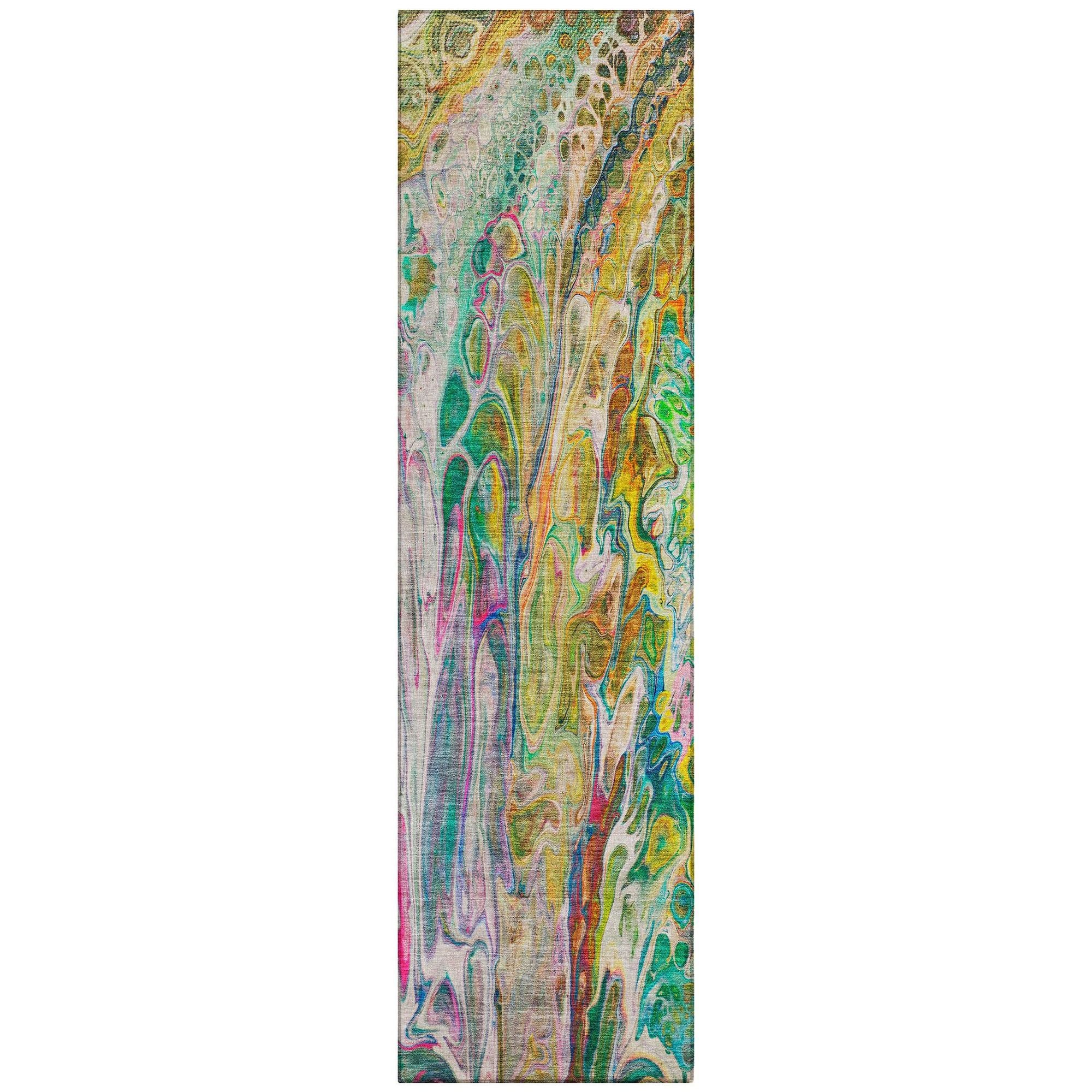 Machine Washable Green Rug - Indoor / Outdoor - Kids / Pet Friendly Abstract Print Rug