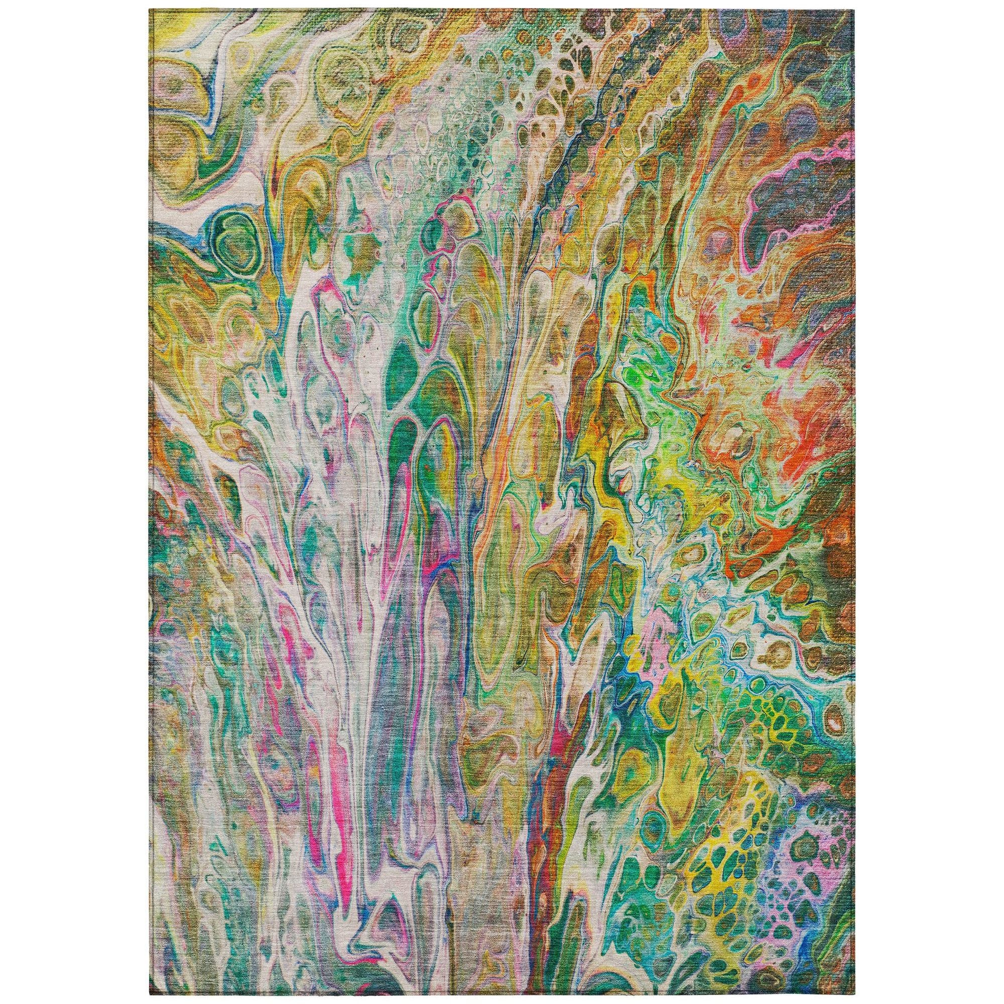 Machine Washable Green Rug - Indoor / Outdoor - Kids / Pet Friendly Abstract Print Rug