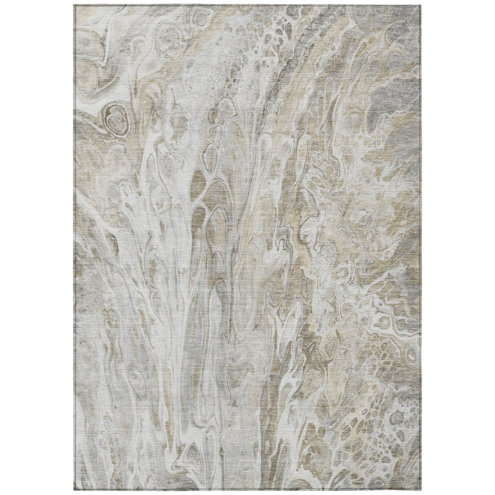 Machine Washable Taupe Brown Rug - Indoor / Outdoor - Kids / Pet Friendly Abstract Print Rug