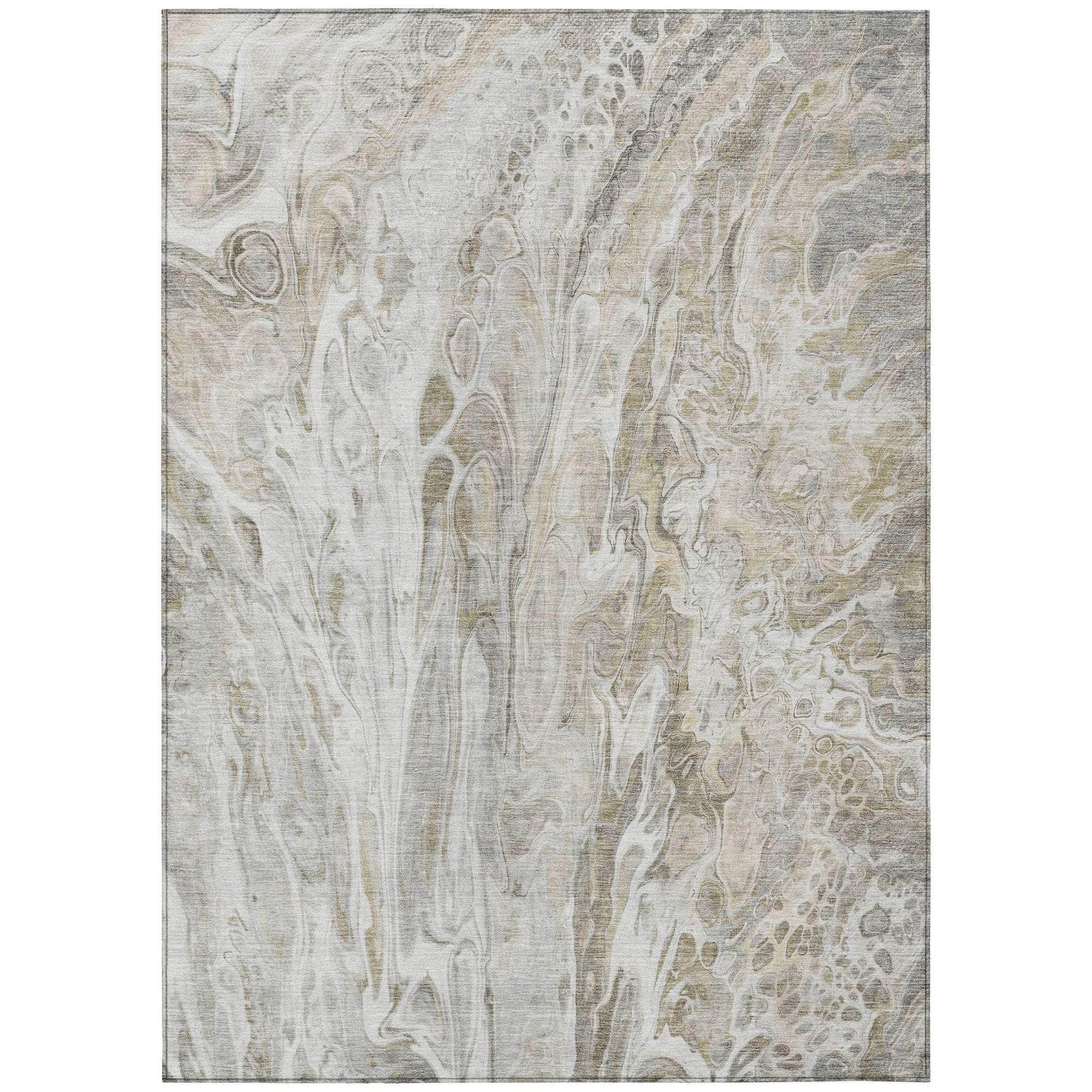 Machine Washable Taupe Brown Rug - Indoor / Outdoor - Kids / Pet Friendly Abstract Print Rug
