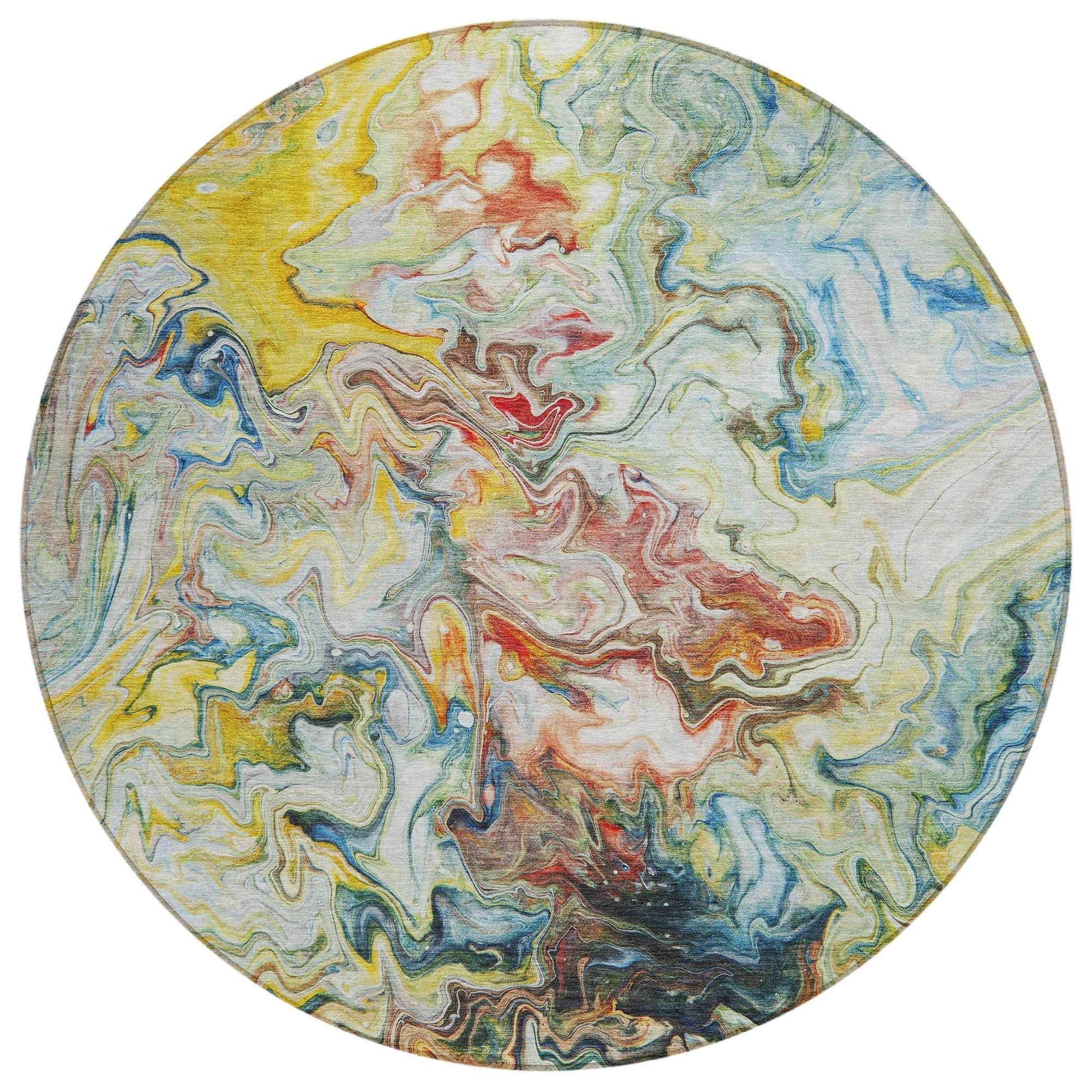 Machine Washable Ivory Rug - Indoor / Outdoor - Kids / Pet Friendly Abstract Print Rug