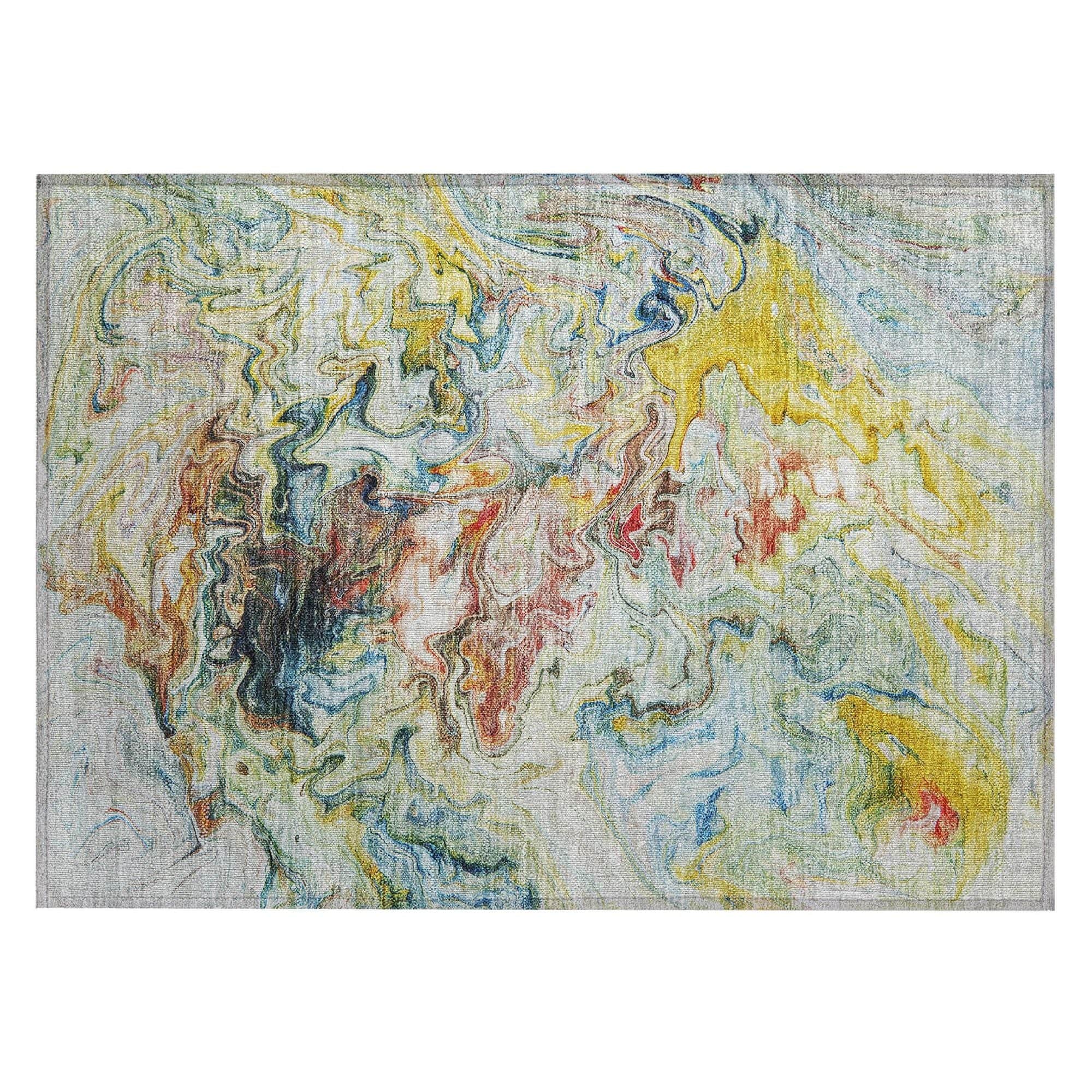 Machine Washable Ivory Rug - Indoor / Outdoor - Kids / Pet Friendly Abstract Print Rug