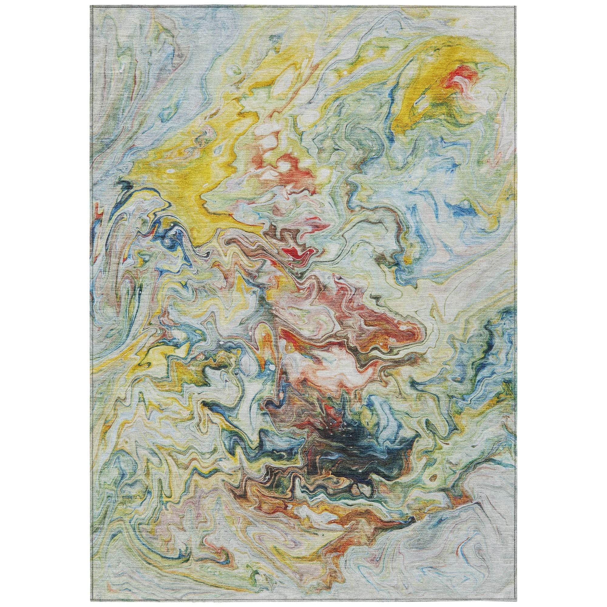 Machine Washable Ivory Rug - Indoor / Outdoor - Kids / Pet Friendly Abstract Print Rug