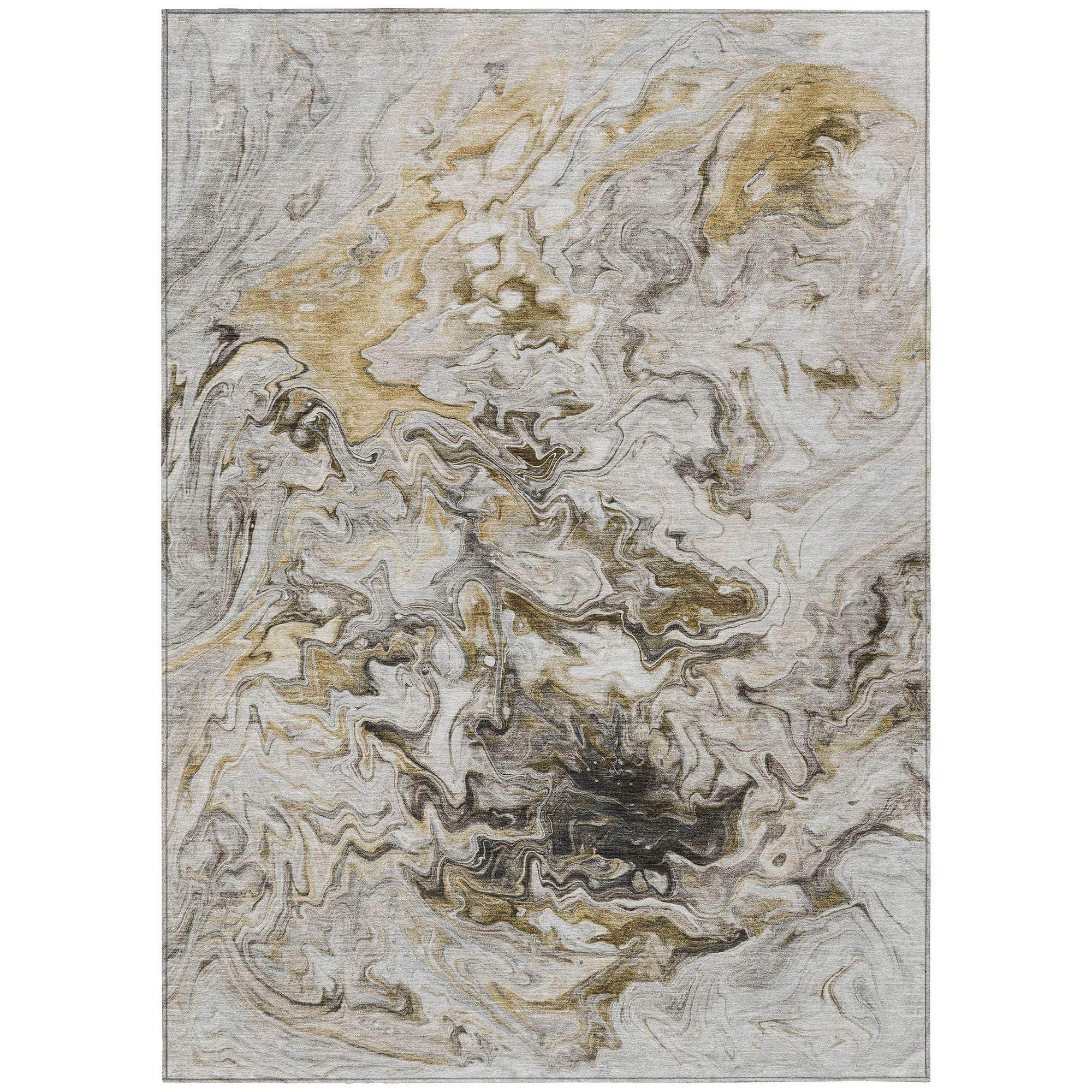 Machine Washable Taupe Brown Rug - Indoor / Outdoor - Kids / Pet Friendly Abstract Print Rug