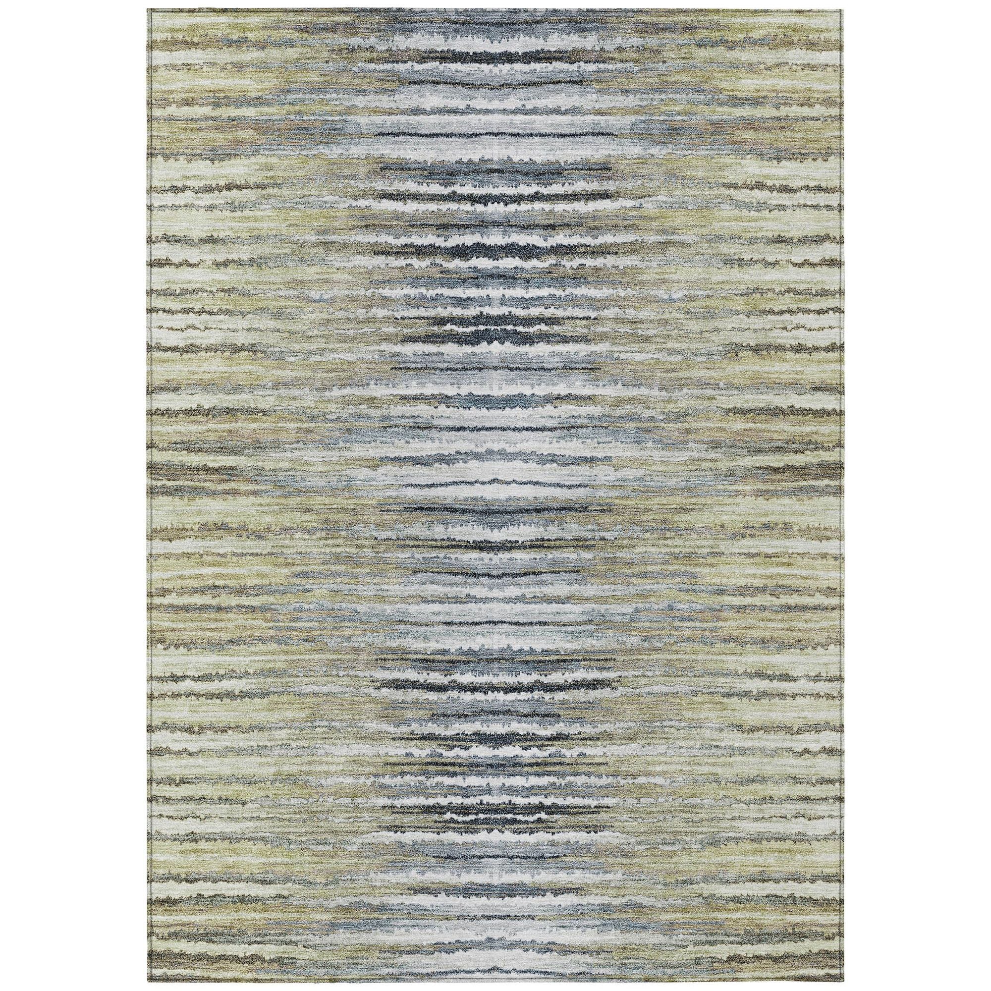 Machine Washable Beige Brown Rug - Indoor / Outdoor - Kids / Pet Friendly Stripes Print Rug