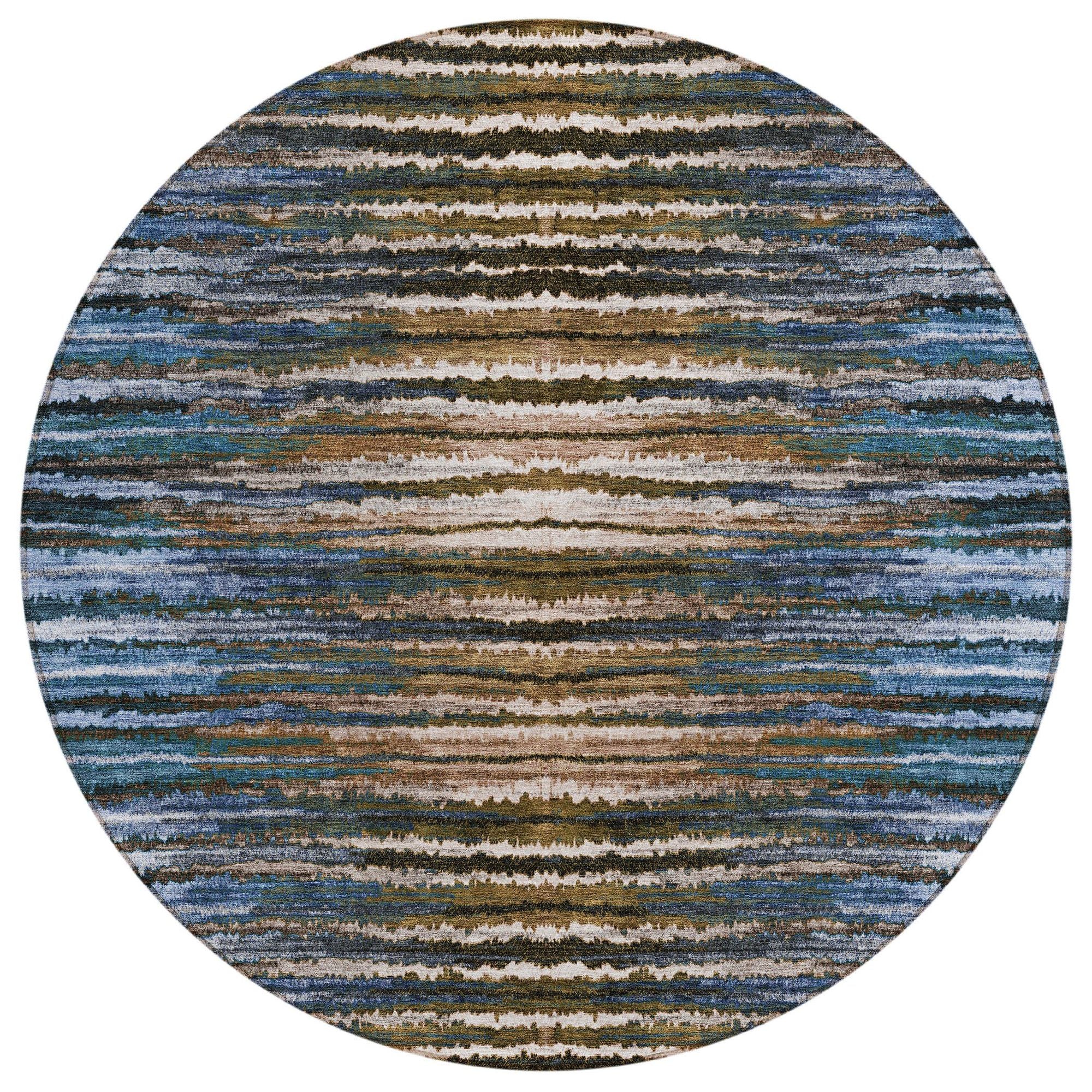 Machine Washable Blue Rug - Indoor / Outdoor - Kids / Pet Friendly Stripes Print Rug
