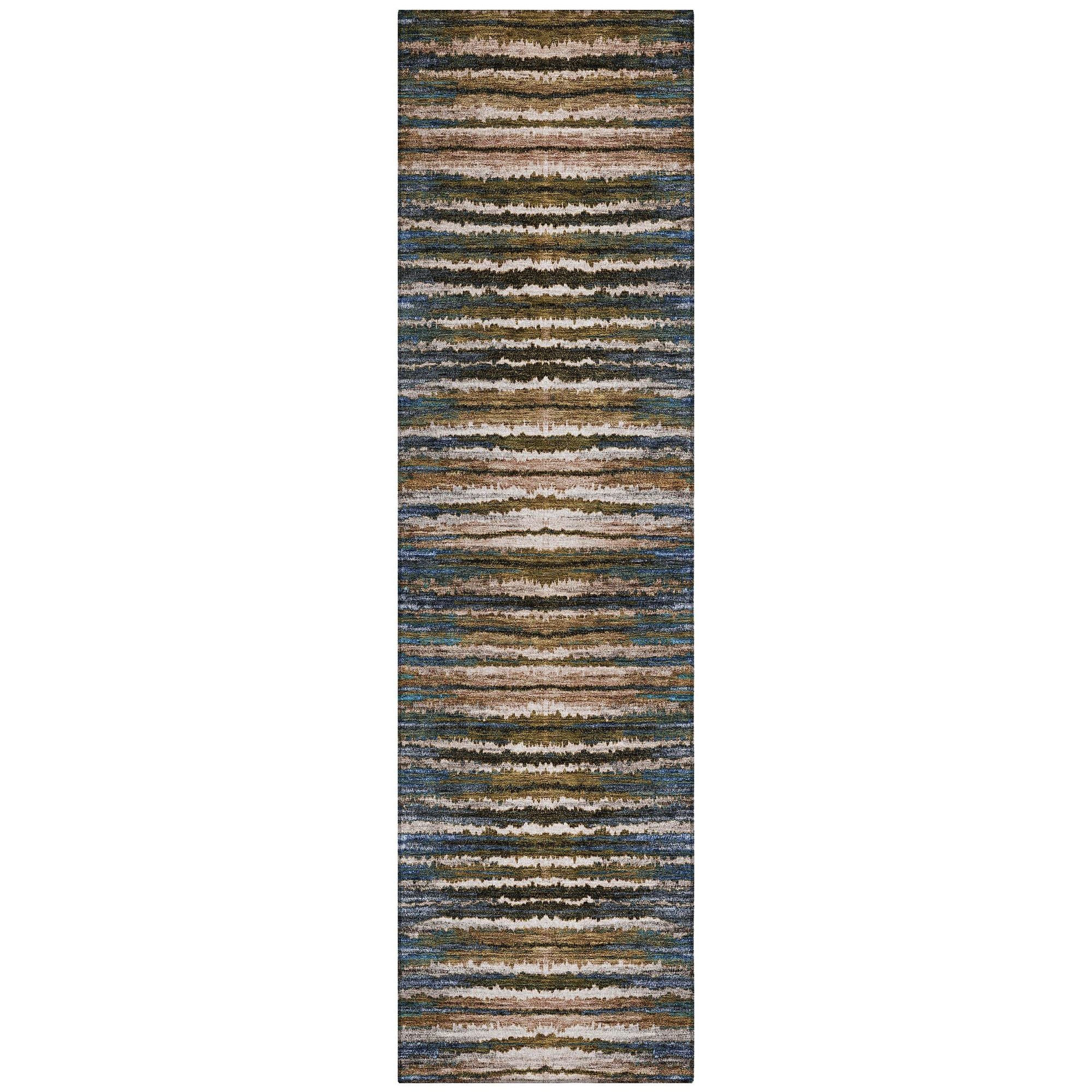 Machine Washable Blue Rug - Indoor / Outdoor - Kids / Pet Friendly Stripes Print Rug