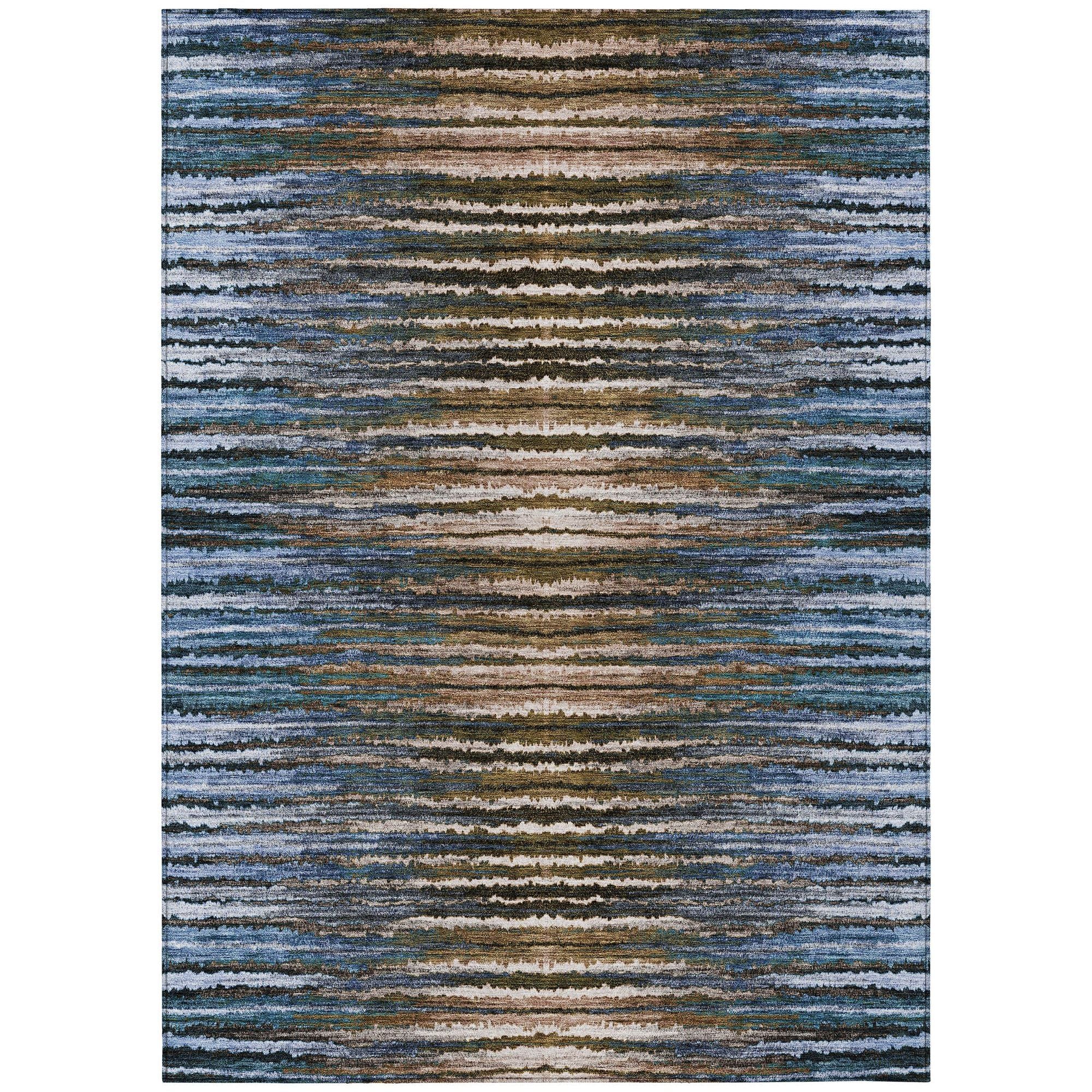 Machine Washable Blue Rug - Indoor / Outdoor - Kids / Pet Friendly Stripes Print Rug