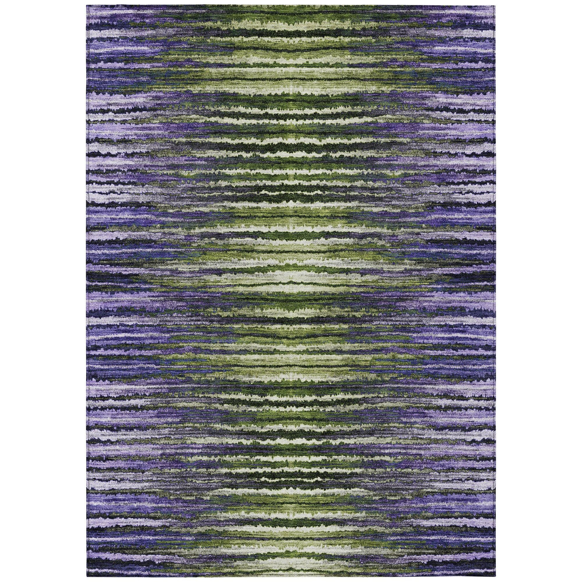 Machine Washable Purple Rug - Indoor / Outdoor - Kids / Pet Friendly Stripes Print Rug