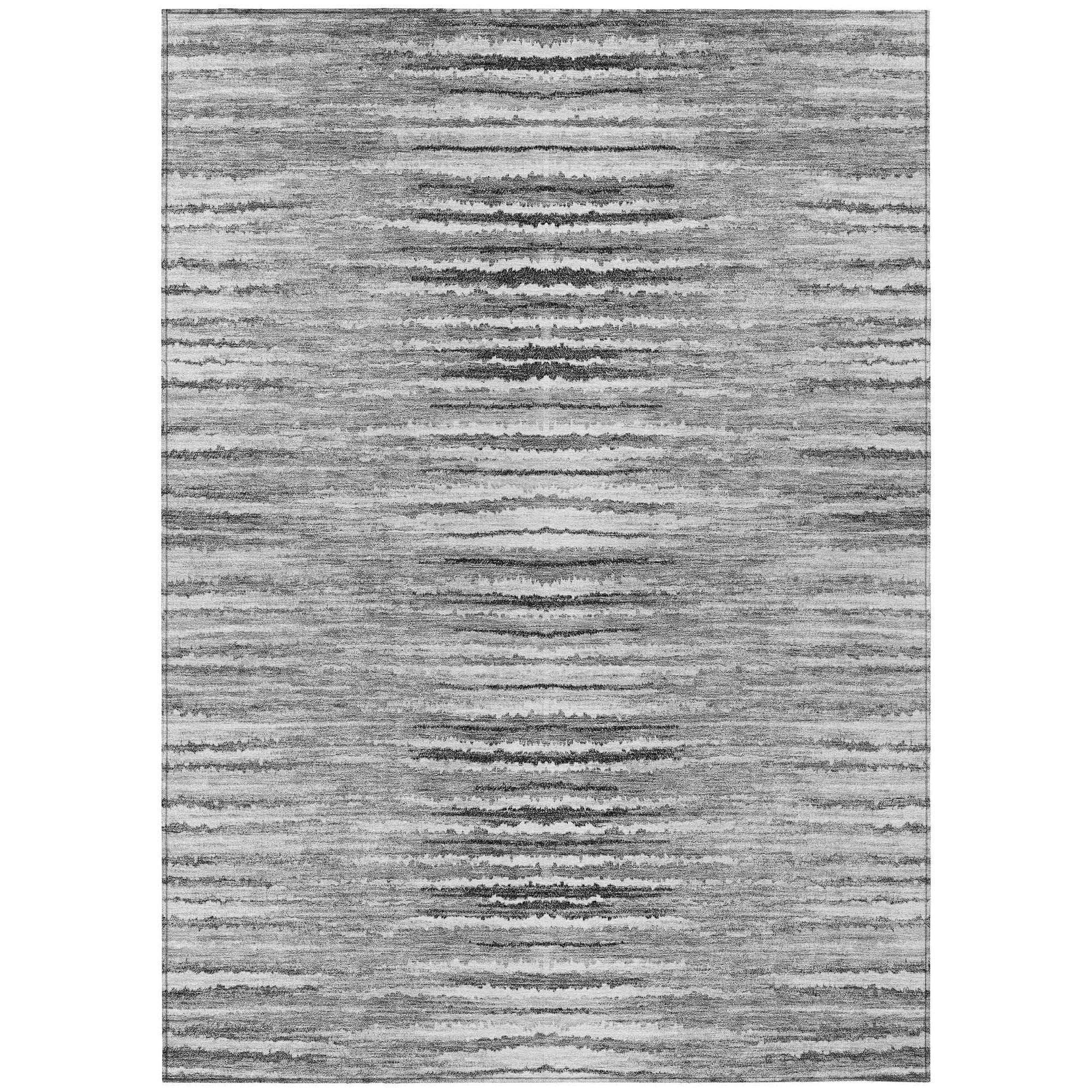 Machine Washable Silver Gray Rug - Indoor / Outdoor - Kids / Pet Friendly Stripes Print Rug