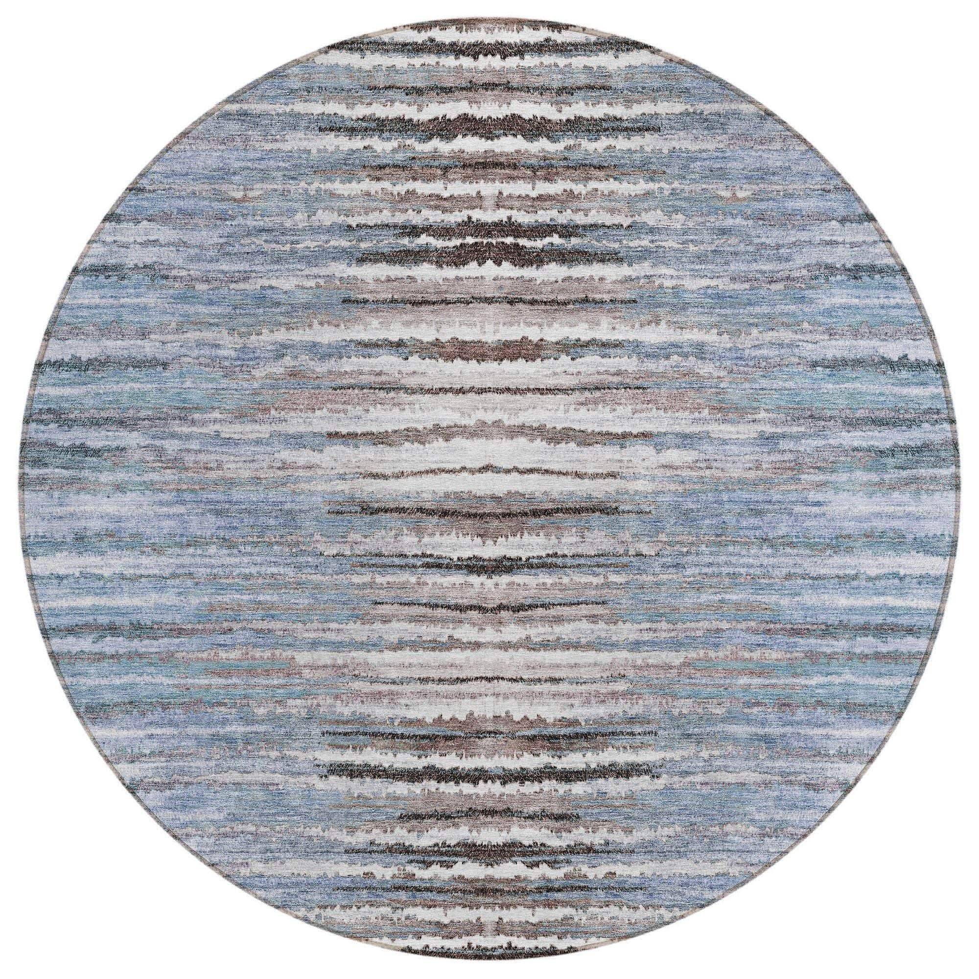 Machine Washable Sky Blue Rug - Indoor / Outdoor - Kids / Pet Friendly Stripes Print Rug