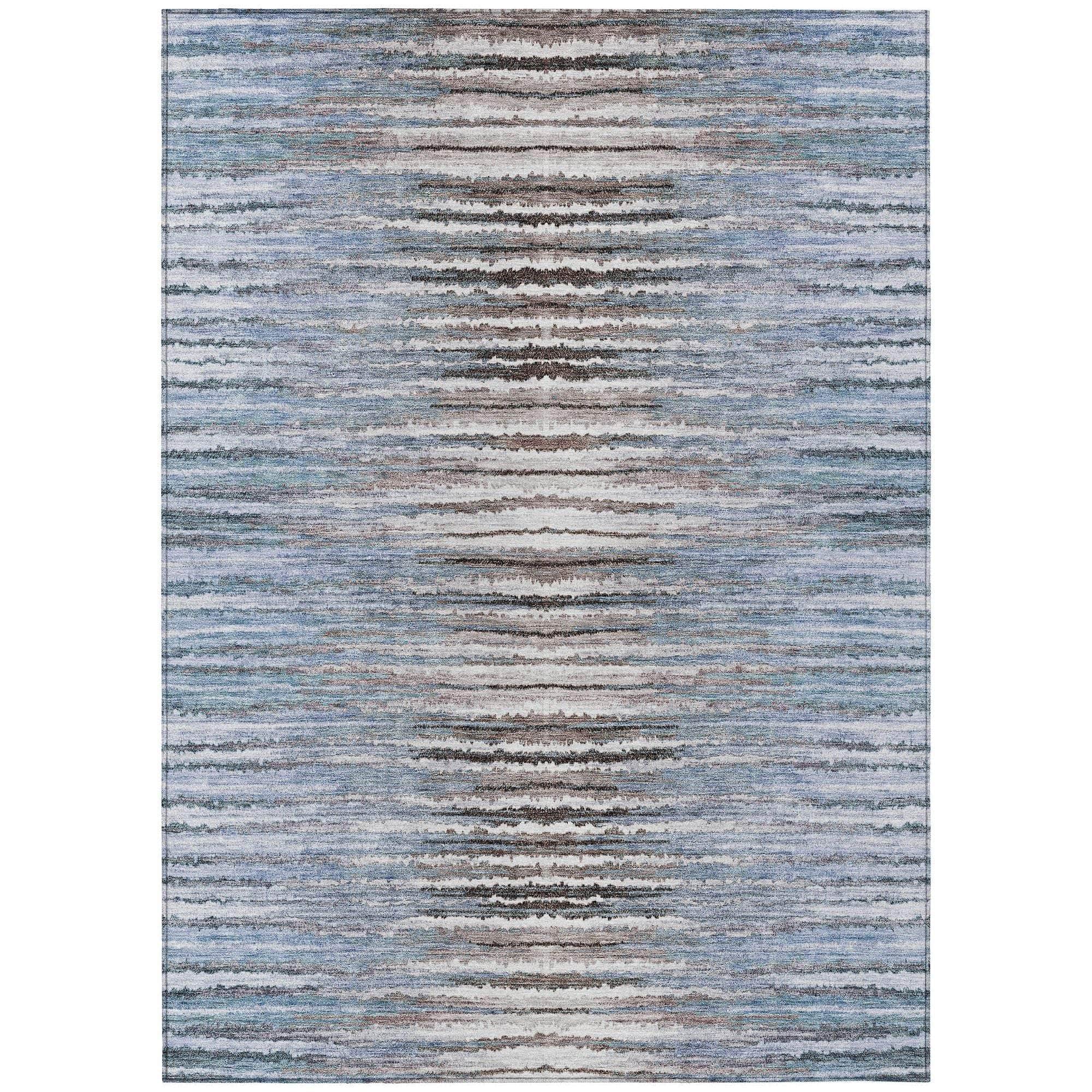 Machine Washable Sky Blue Rug - Indoor / Outdoor - Kids / Pet Friendly Stripes Print Rug
