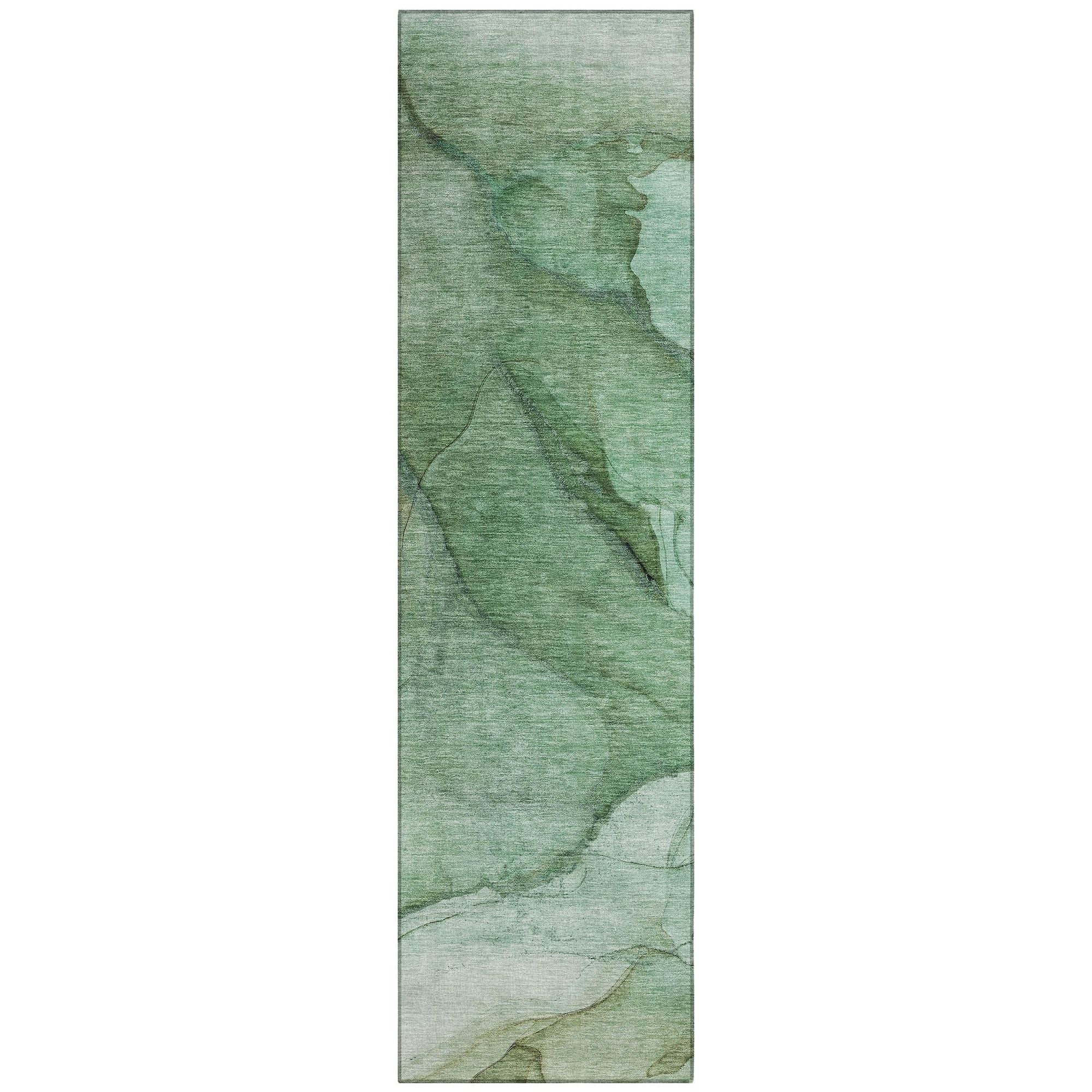 Machine Washable Green Rug - Indoor / Outdoor - Kids / Pet Friendly Modern Print Rug
