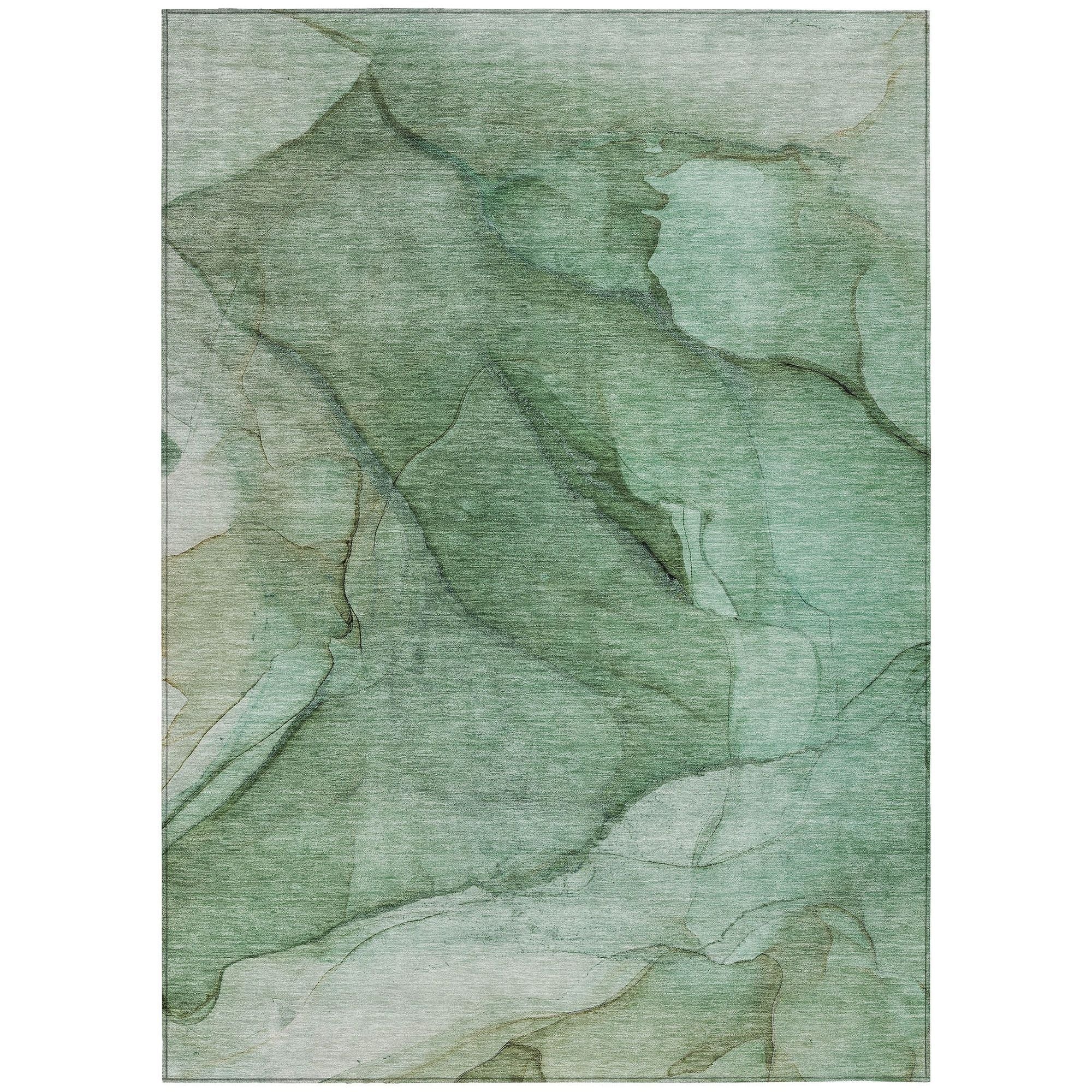Machine Washable Green Rug - Indoor / Outdoor - Kids / Pet Friendly Modern Print Rug