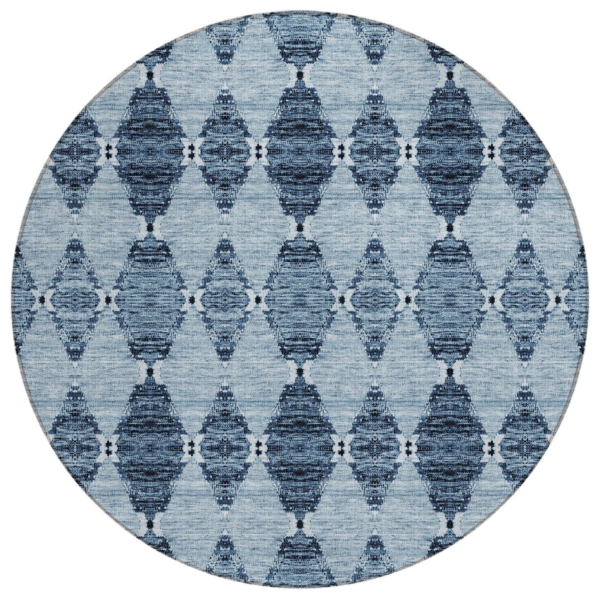 Machine Washable Blue Rug - Indoor / Outdoor - Kids / Pet Friendly Moroccan Print Rug