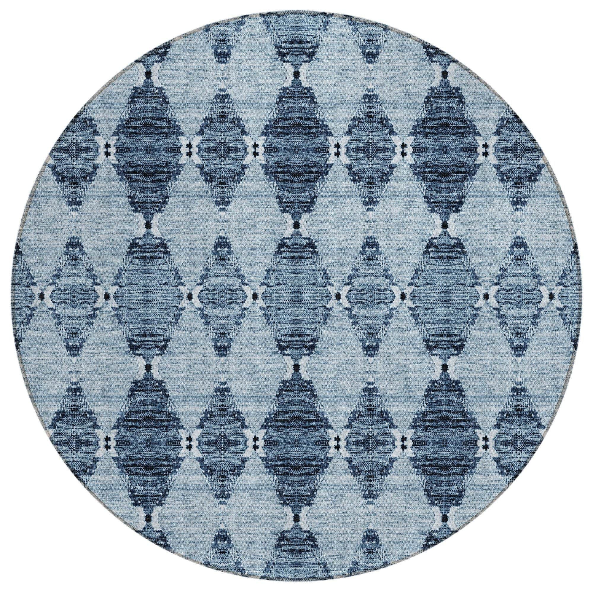 Machine Washable Blue Rug - Indoor / Outdoor - Kids / Pet Friendly Moroccan Print Rug