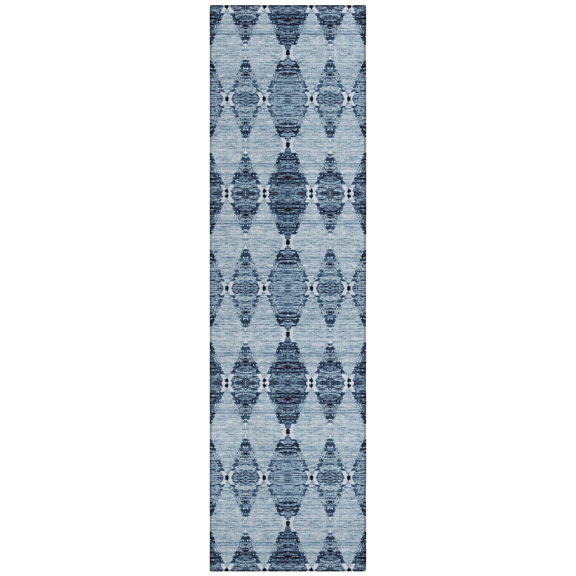 Machine Washable Blue Rug - Indoor / Outdoor - Kids / Pet Friendly Moroccan Print Rug