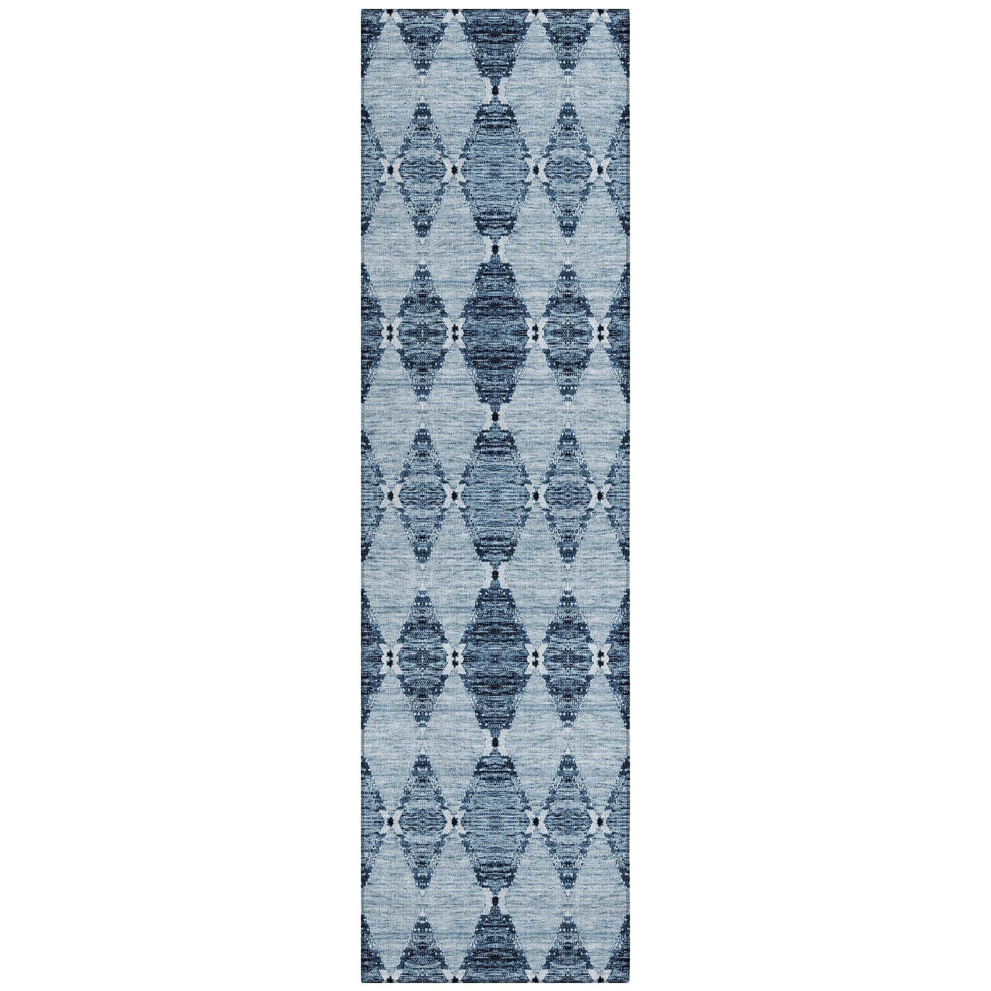 Machine Washable Blue Rug - Indoor / Outdoor - Kids / Pet Friendly Moroccan Print Rug