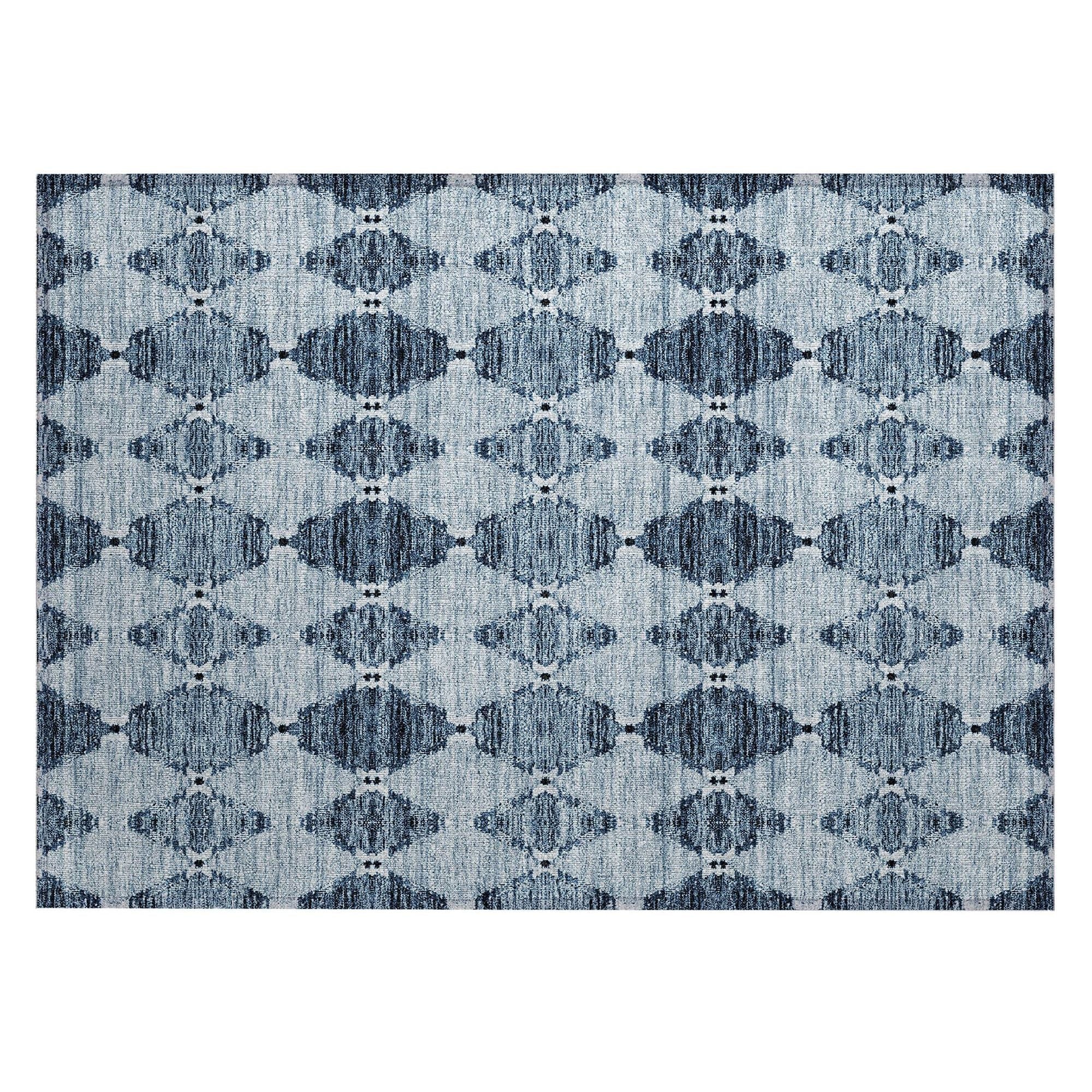 Machine Washable Blue Rug - Indoor / Outdoor - Kids / Pet Friendly Moroccan Print Rug