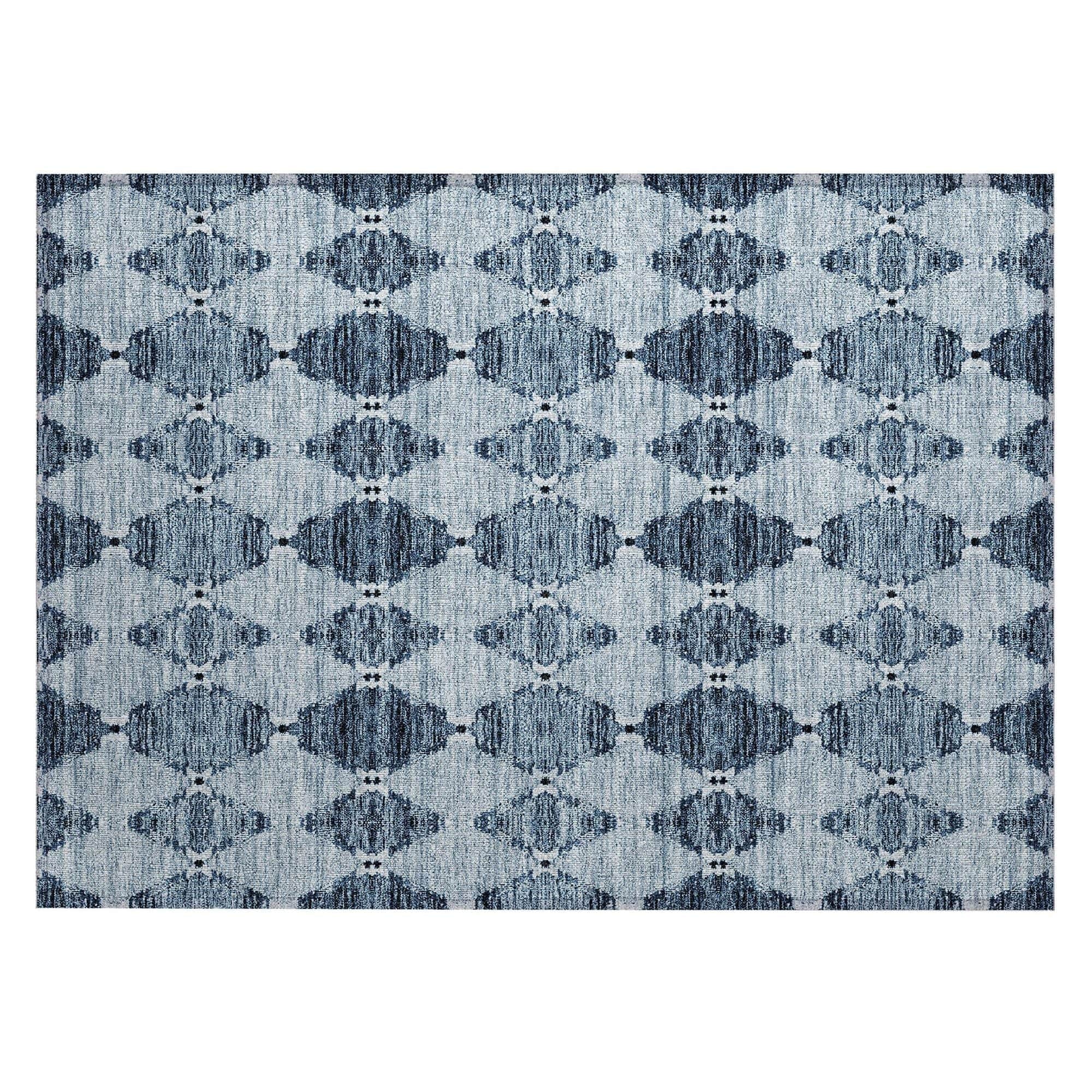 Machine Washable Blue Rug - Indoor / Outdoor - Kids / Pet Friendly Moroccan Print Rug