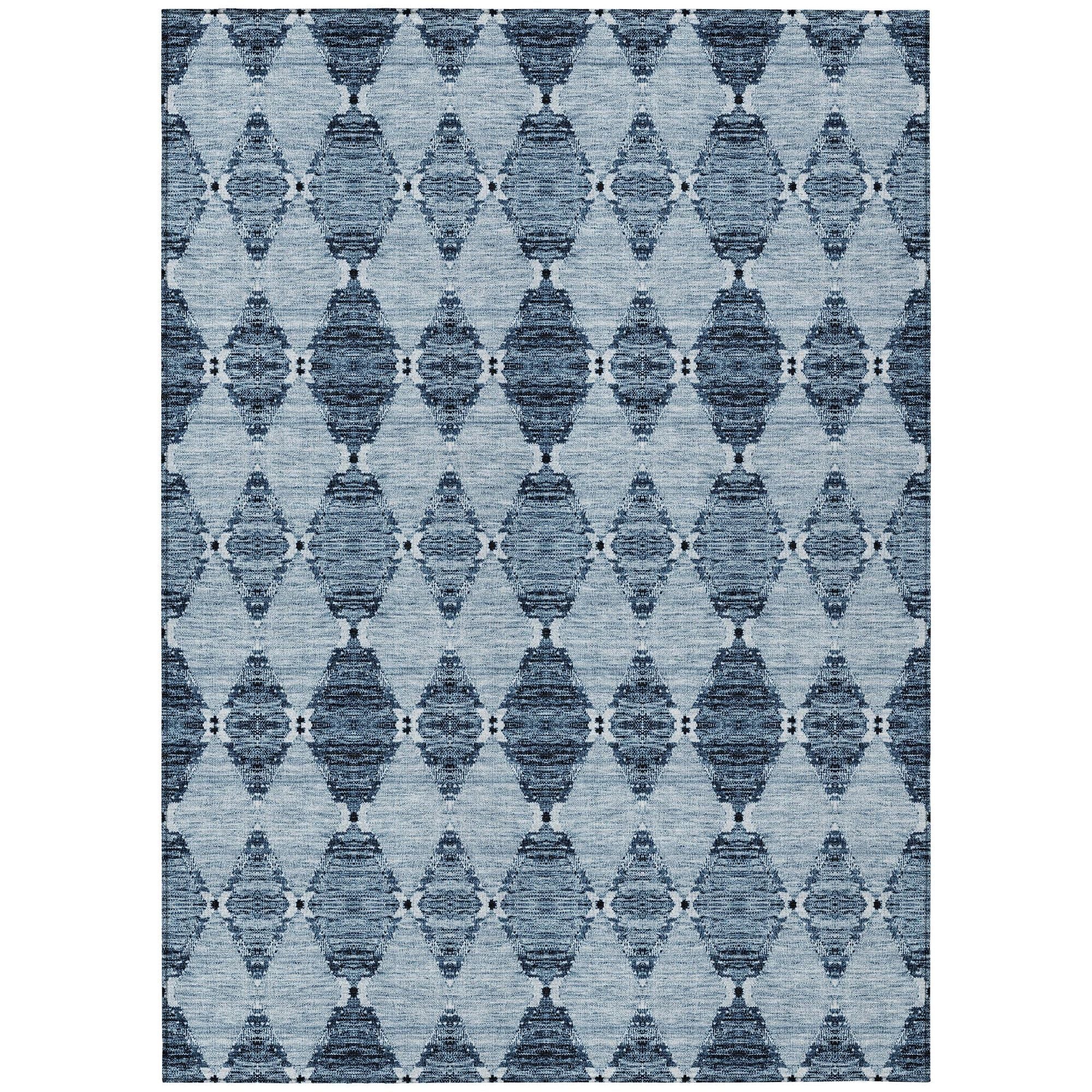 Machine Washable Blue Rug - Indoor / Outdoor - Kids / Pet Friendly Moroccan Print Rug