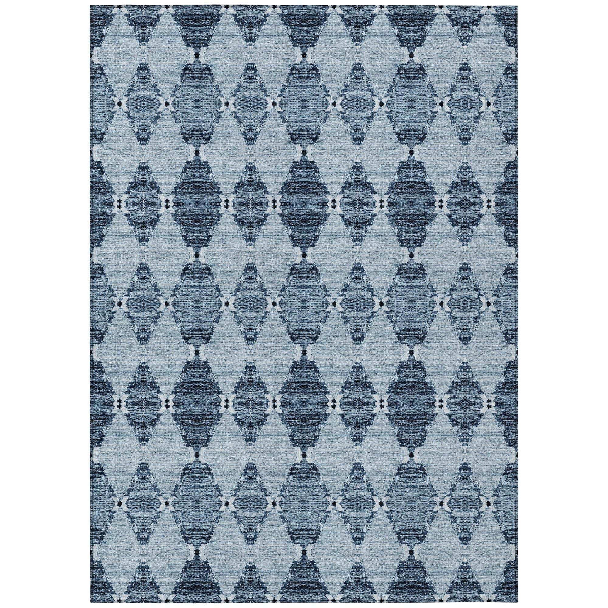 Machine Washable Blue Rug - Indoor / Outdoor - Kids / Pet Friendly Moroccan Print Rug
