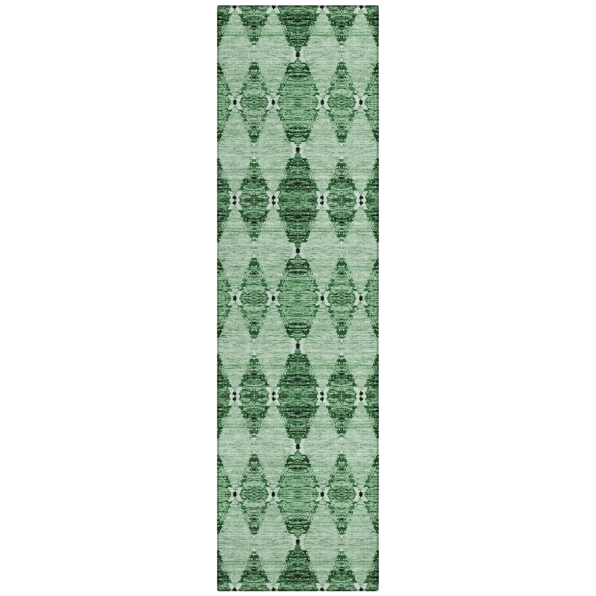 Machine Washable Emerald Green Rug - Indoor / Outdoor - Kids / Pet Friendly Moroccan Print Rug