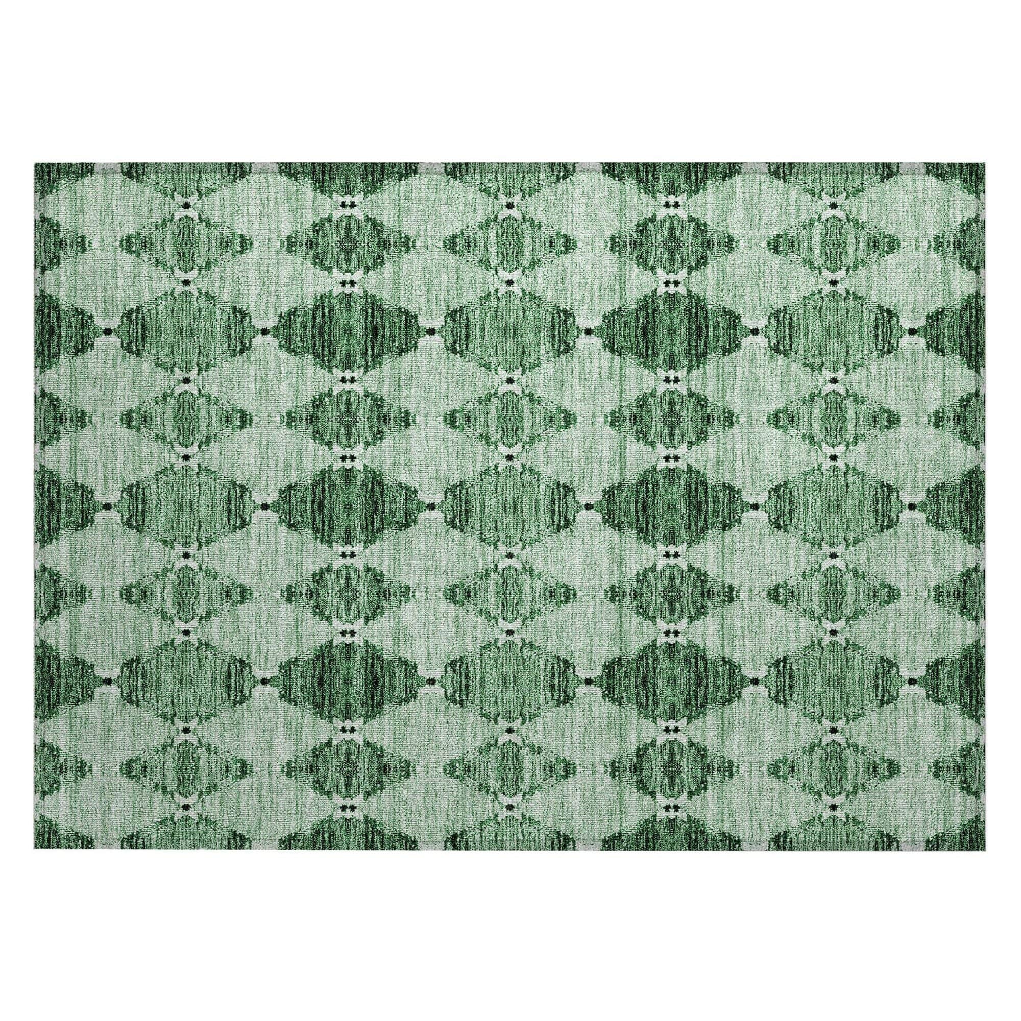 Machine Washable Emerald Green Rug - Indoor / Outdoor - Kids / Pet Friendly Moroccan Print Rug