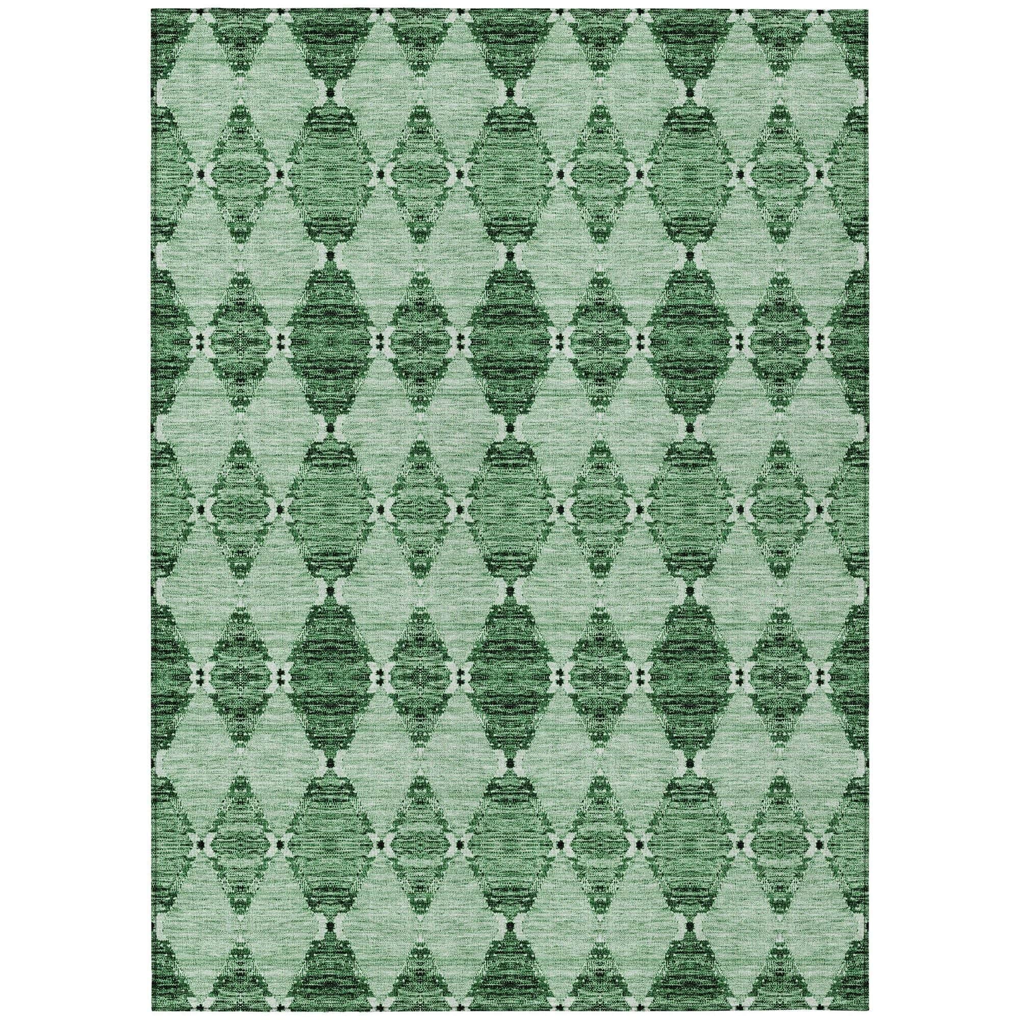 Machine Washable Emerald Green Rug - Indoor / Outdoor - Kids / Pet Friendly Moroccan Print Rug