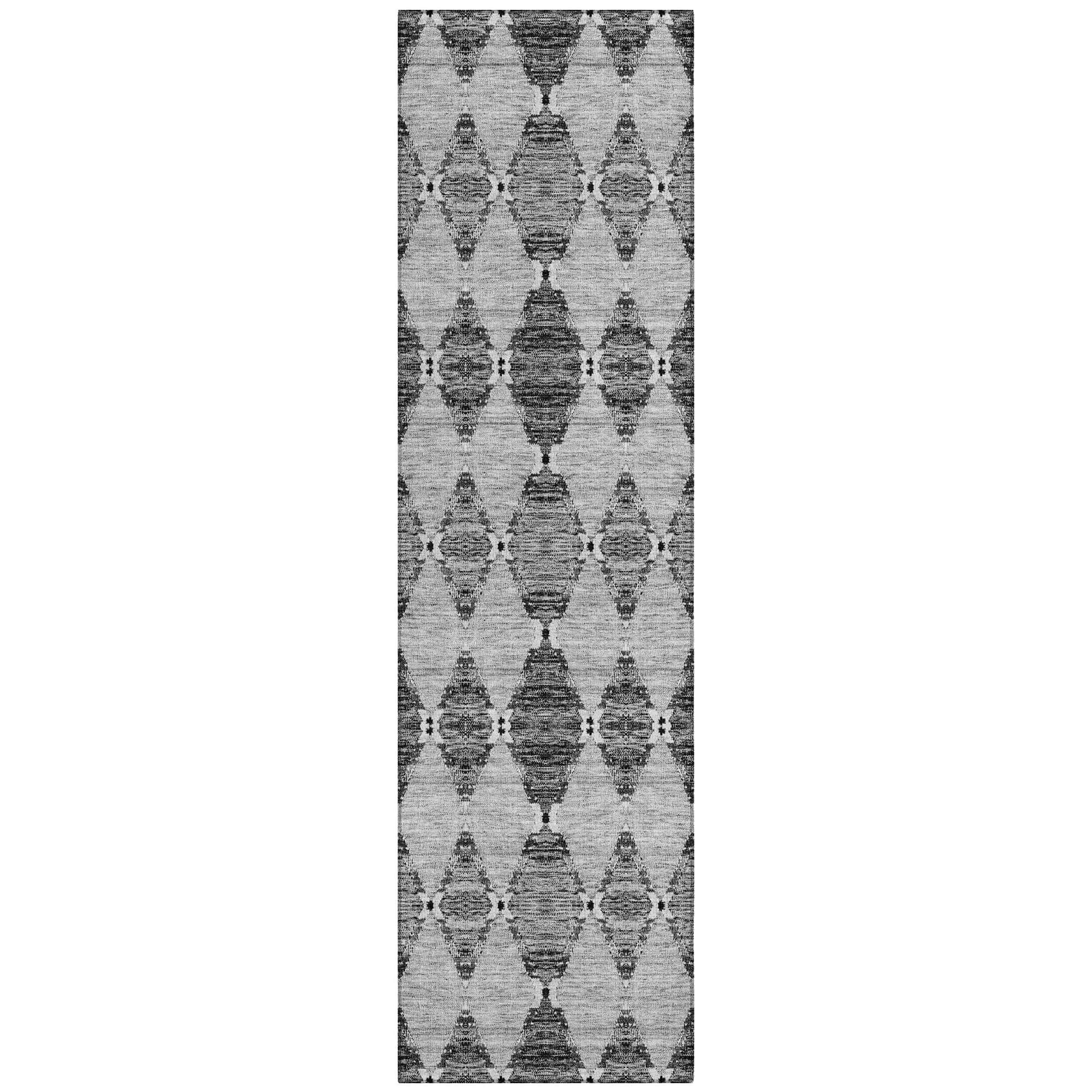 Machine Washable Gray Rug - Indoor / Outdoor - Kids / Pet Friendly Moroccan Print Rug