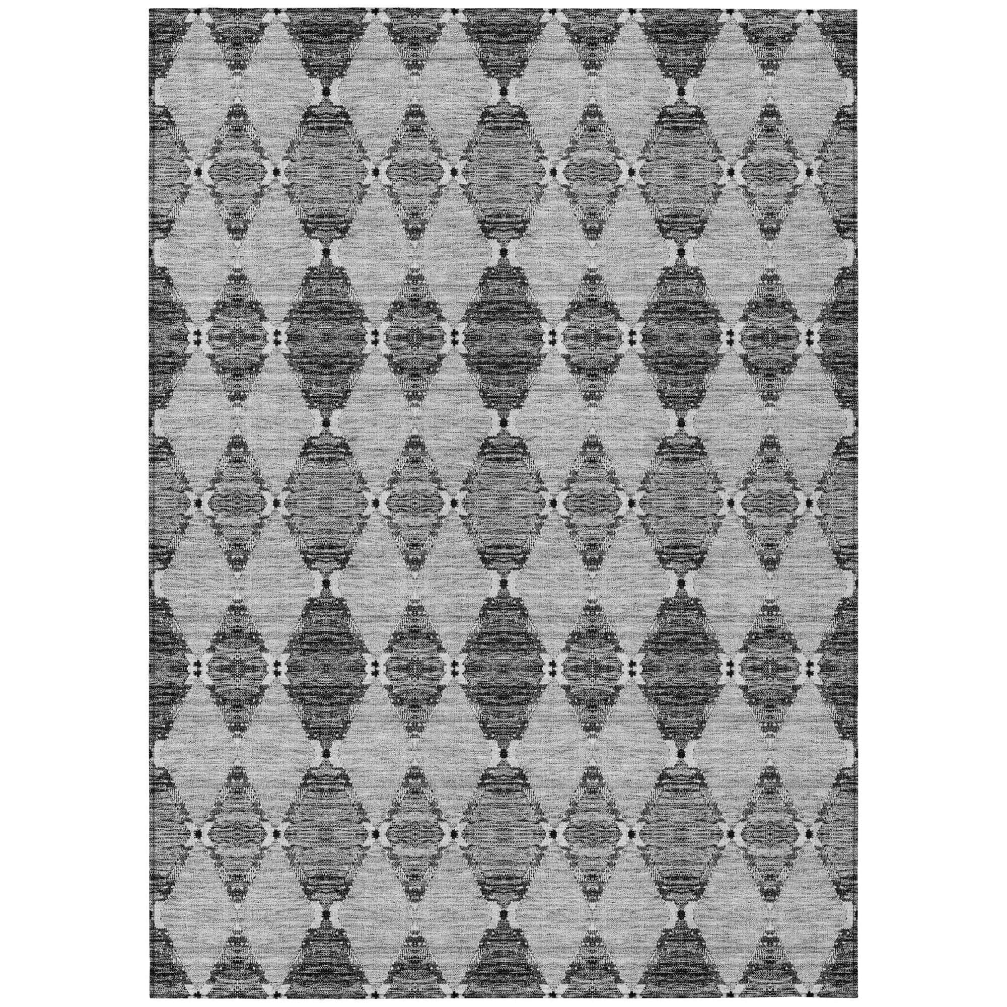 Machine Washable Gray Rug - Indoor / Outdoor - Kids / Pet Friendly Moroccan Print Rug