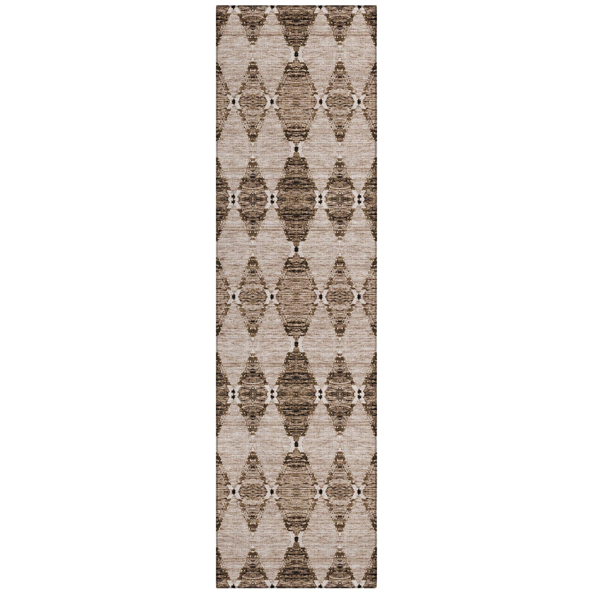 Machine Washable Mocha Brown Rug - Indoor / Outdoor - Kids / Pet Friendly Moroccan Print Rug