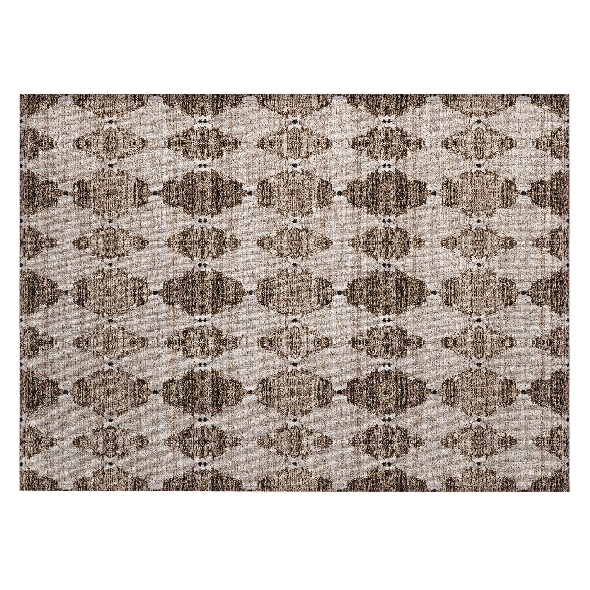 Machine Washable Mocha Brown Rug - Indoor / Outdoor - Kids / Pet Friendly Moroccan Print Rug