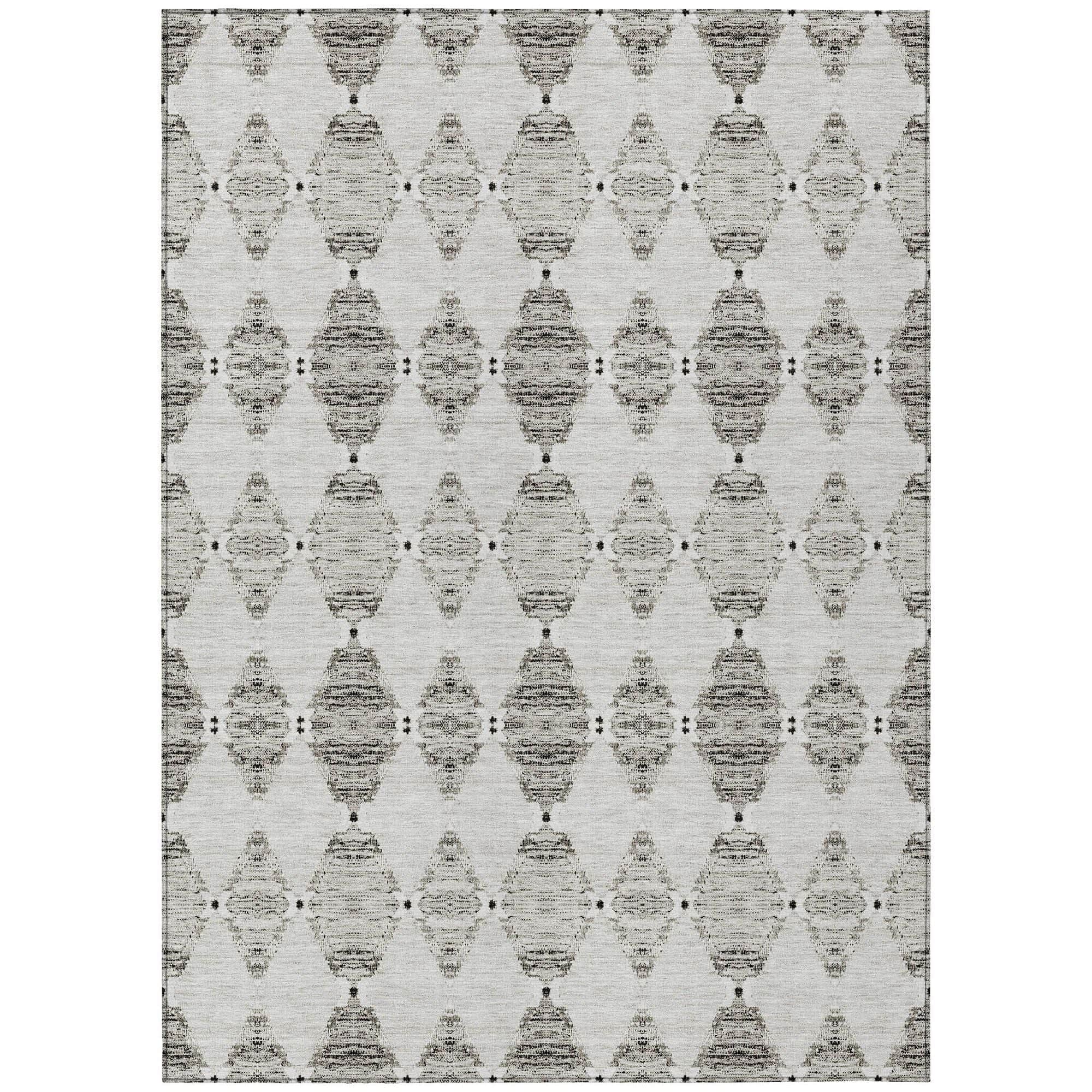Machine Washable Taupe Brown Rug - Indoor / Outdoor - Kids / Pet Friendly Moroccan Print Rug