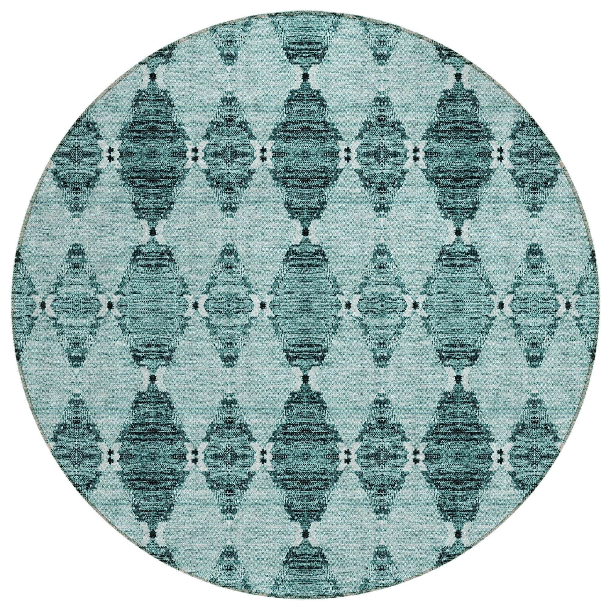 Machine Washable Teal Rug - Indoor / Outdoor - Kids / Pet Friendly Moroccan Print Rug