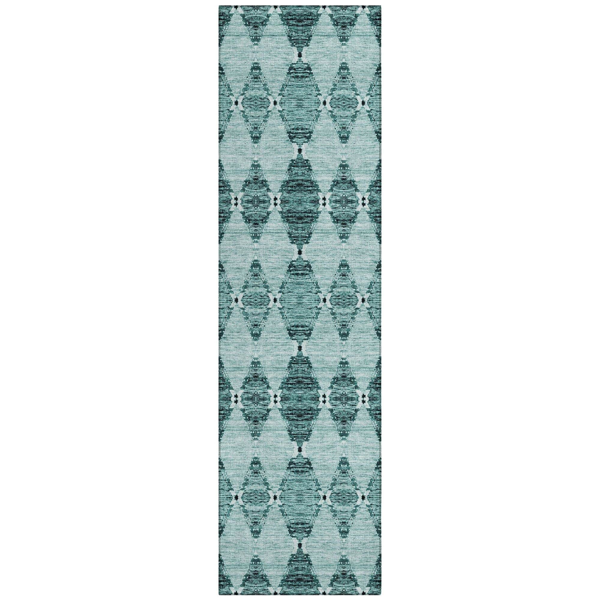 Machine Washable Teal Rug - Indoor / Outdoor - Kids / Pet Friendly Moroccan Print Rug