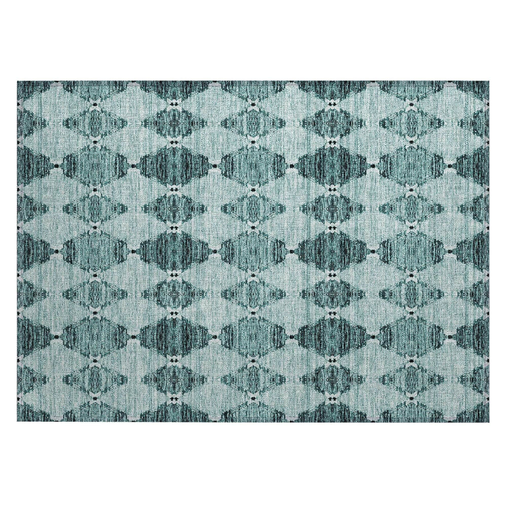 Machine Washable Teal Rug - Indoor / Outdoor - Kids / Pet Friendly Moroccan Print Rug