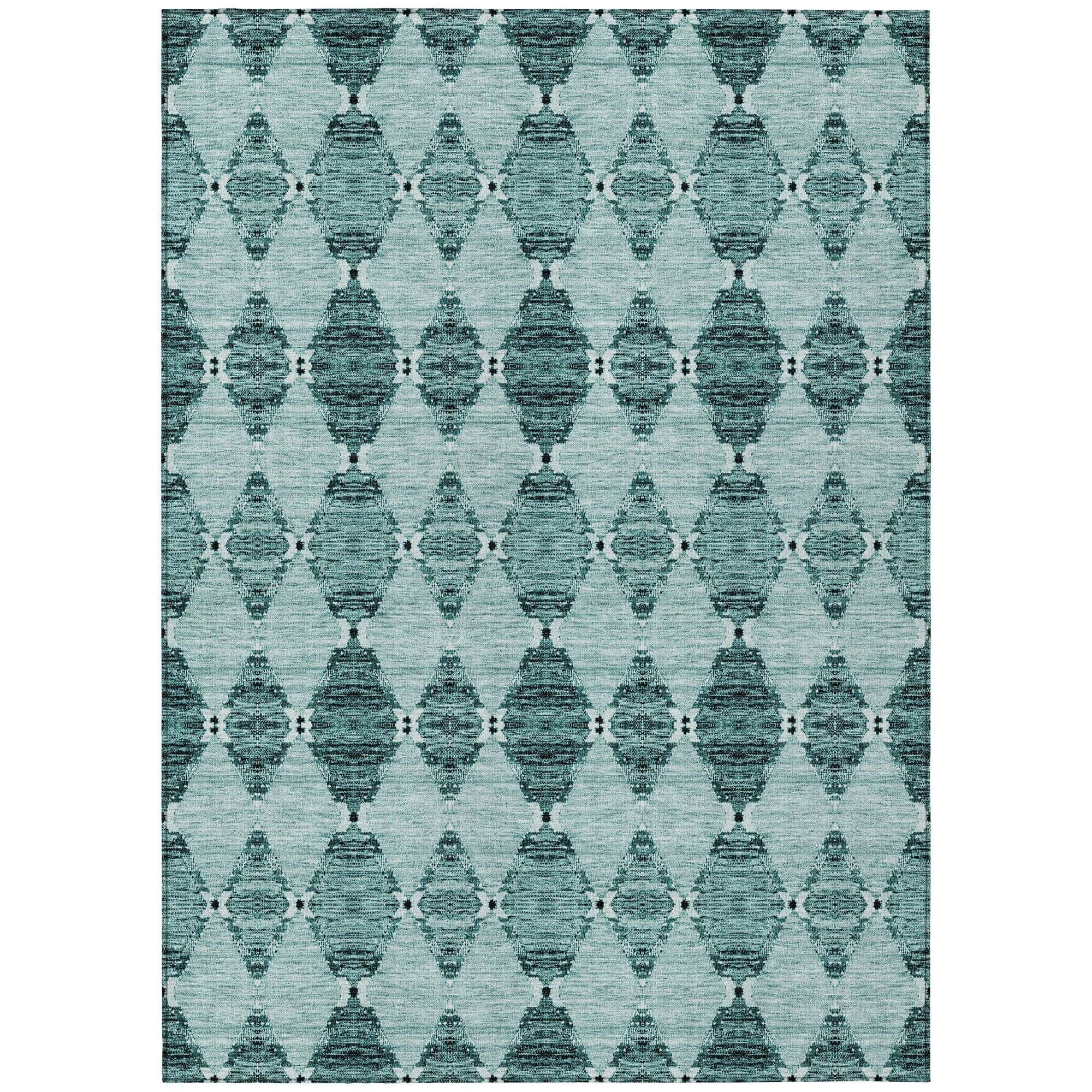 Machine Washable Teal Rug - Indoor / Outdoor - Kids / Pet Friendly Moroccan Print Rug