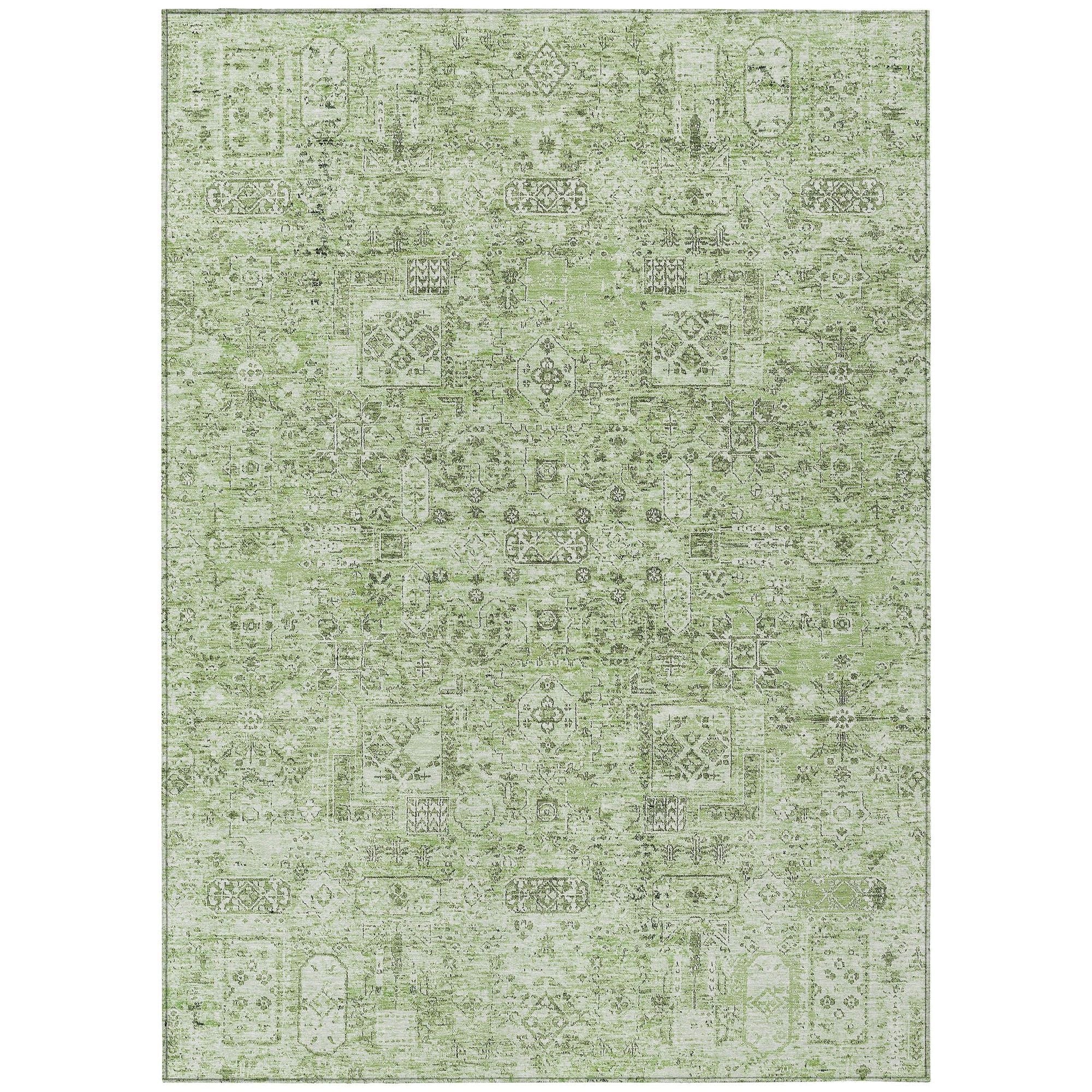 Machine Washable Green Rug - Indoor / Outdoor - Kids / Pet Friendly Panel Print Rug